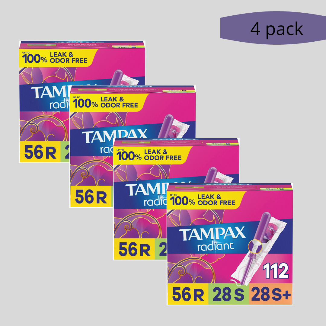 Tampax Radiant Tampons Triplepack, 4 pack of 28's (Total 112 Count)