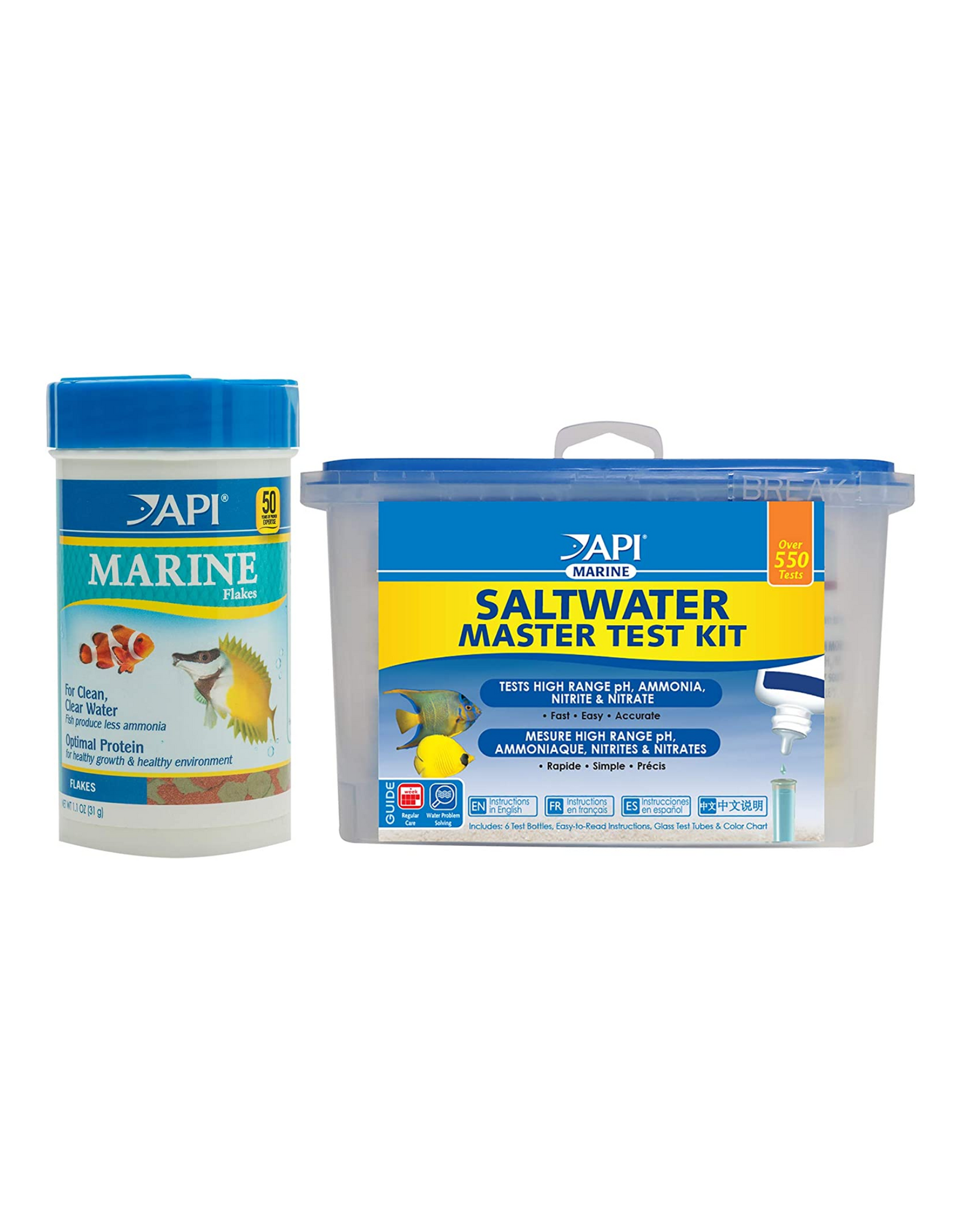 API Marine Bundle Pack: One API SALTWATER MASTER TEST KIT and one API MARINE FLAKES Fish Food 1.1 oz