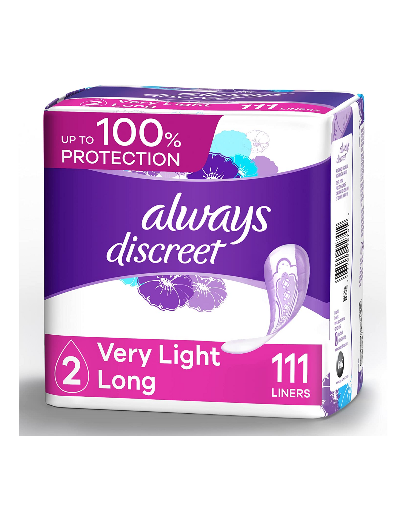 Always Discreet Incontinence Liners for Women, Very Light Absorbency, Long Length, 111 Ct (Pack of 2)