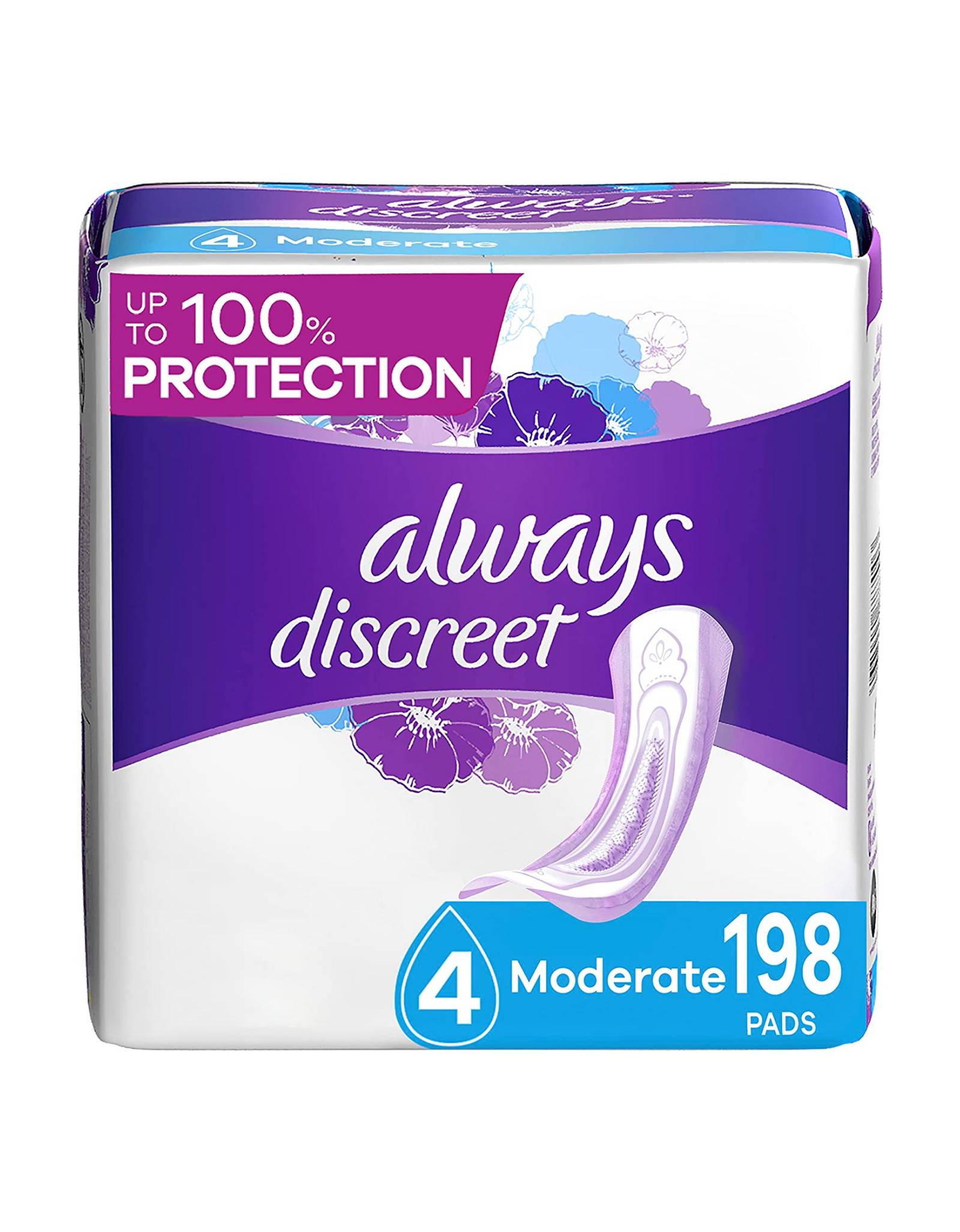 Always Discreet Incontinence Pads for Women, Regular Length, Moderate Absorbency, 198 Ct in total (Pack of 3)