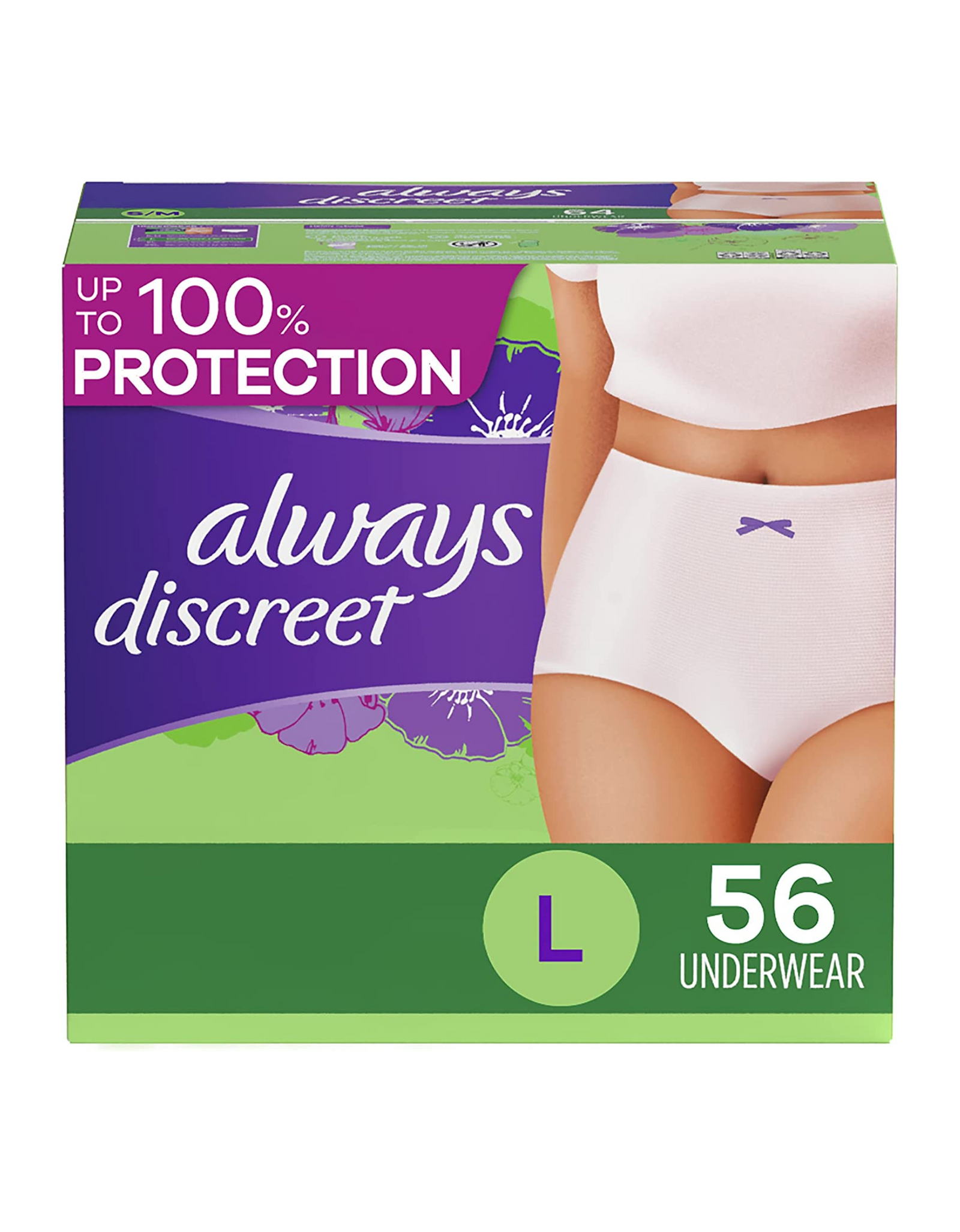 Always Discreet Incontinence & Postpartum Incontinence Underwear for Women, Large, Maximum Protection, 28 Ct (Pack of 2)