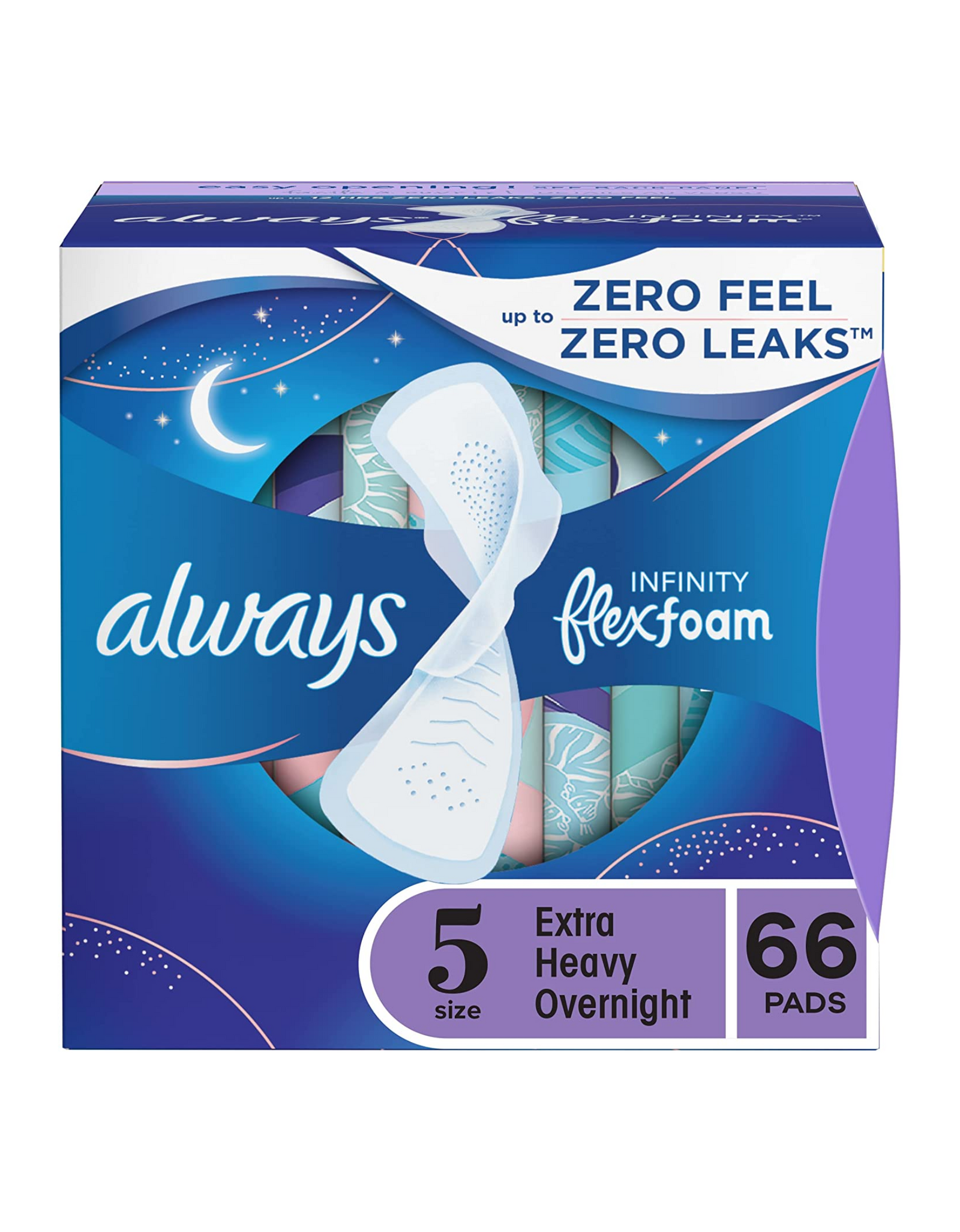 Always Infinity FlexFoam Pads for Women, Size 5, Extra Heavy Overnight Absorbency, Unscented, 22 Count per pack (Pack of 3)