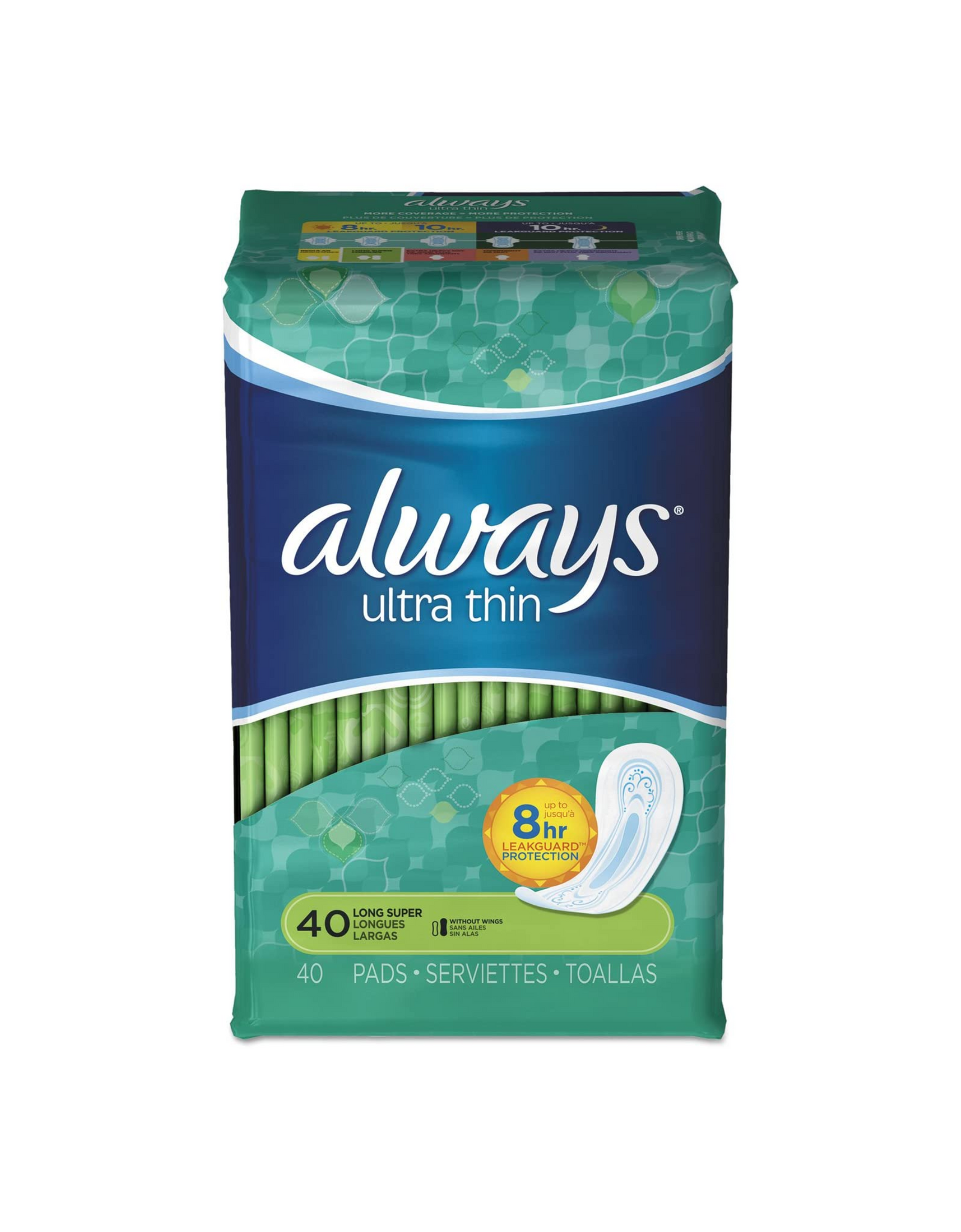 Always Ultra Thin Pads Without Wings, Long Super, Unscented, 40 Ct (Pack of 1)