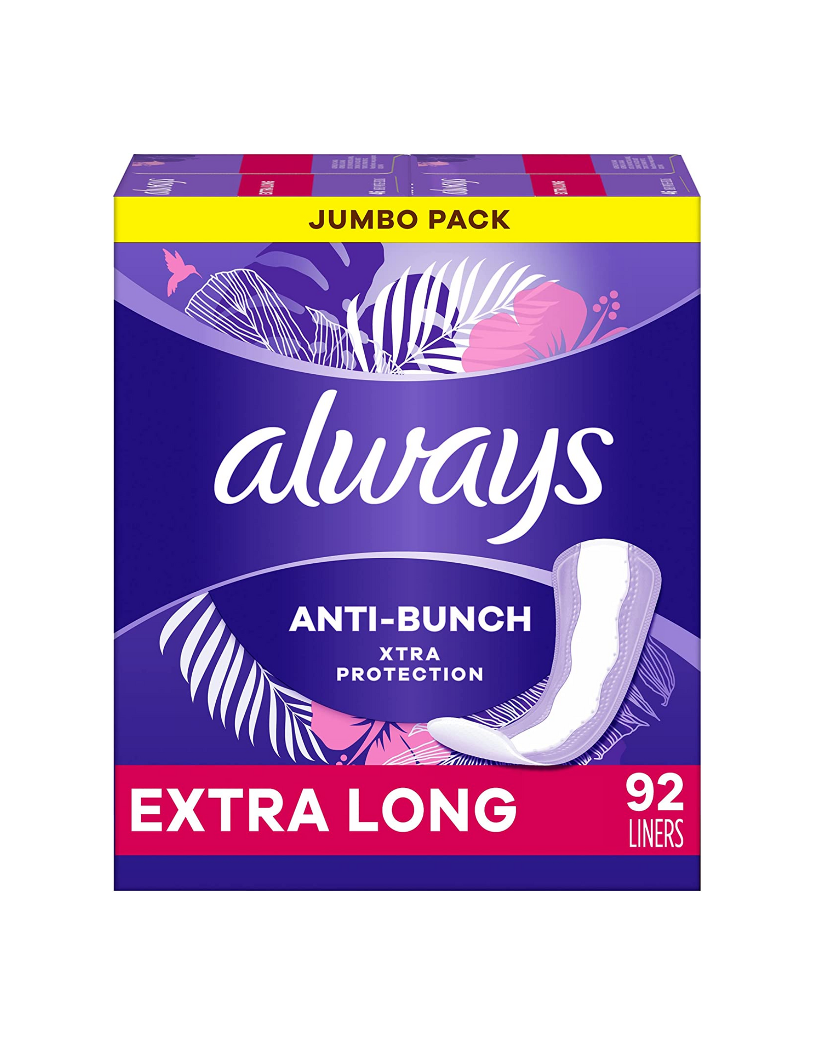 Always Xtra Protection Dailies Feminine Panty Liner for Women, Unscented, Extra Long, 92 Ct (Pack of 4)