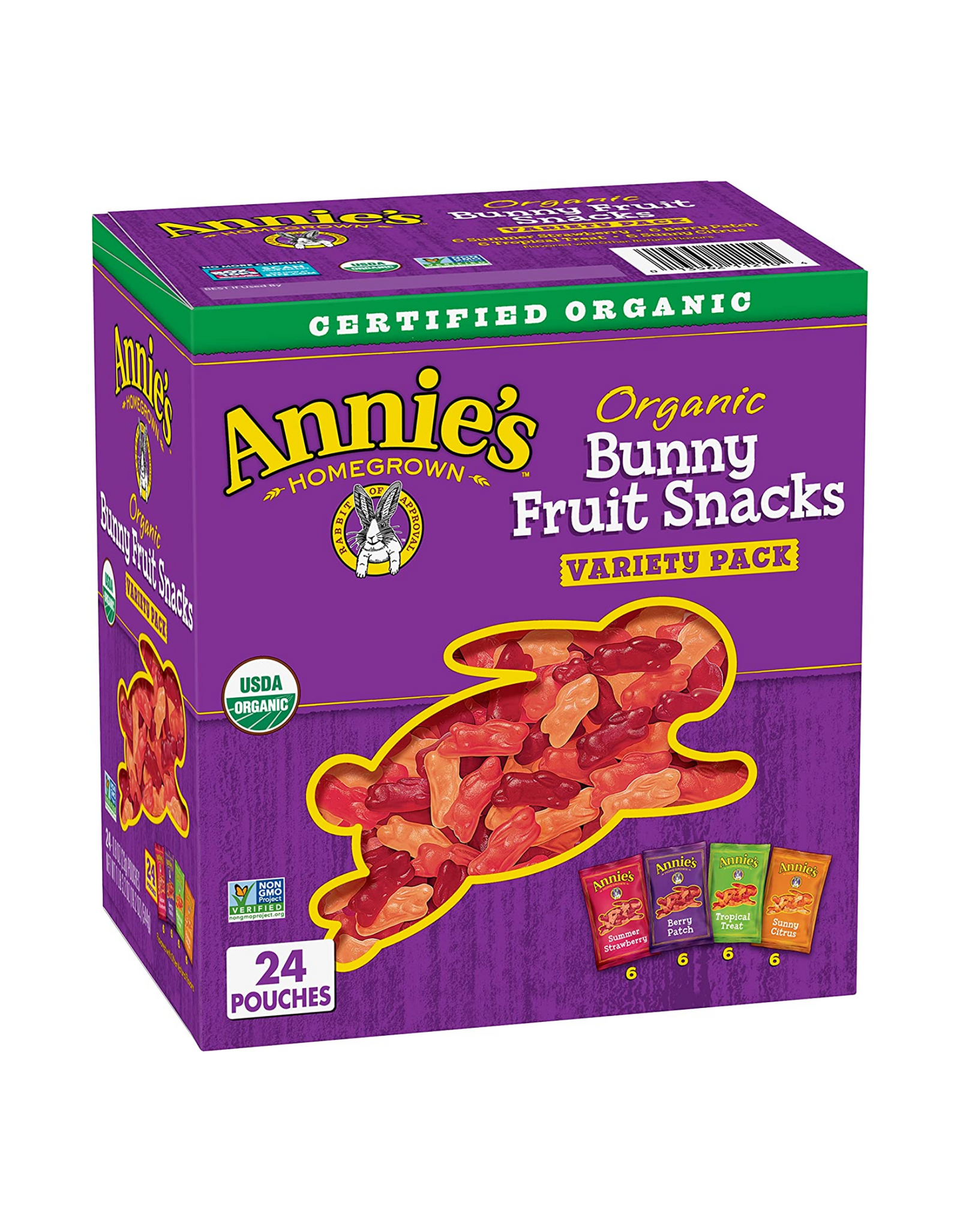Annie's Organic Bunny Fruit Snacks, Variety Pack, Gluten Free, Vegan, 24 ct