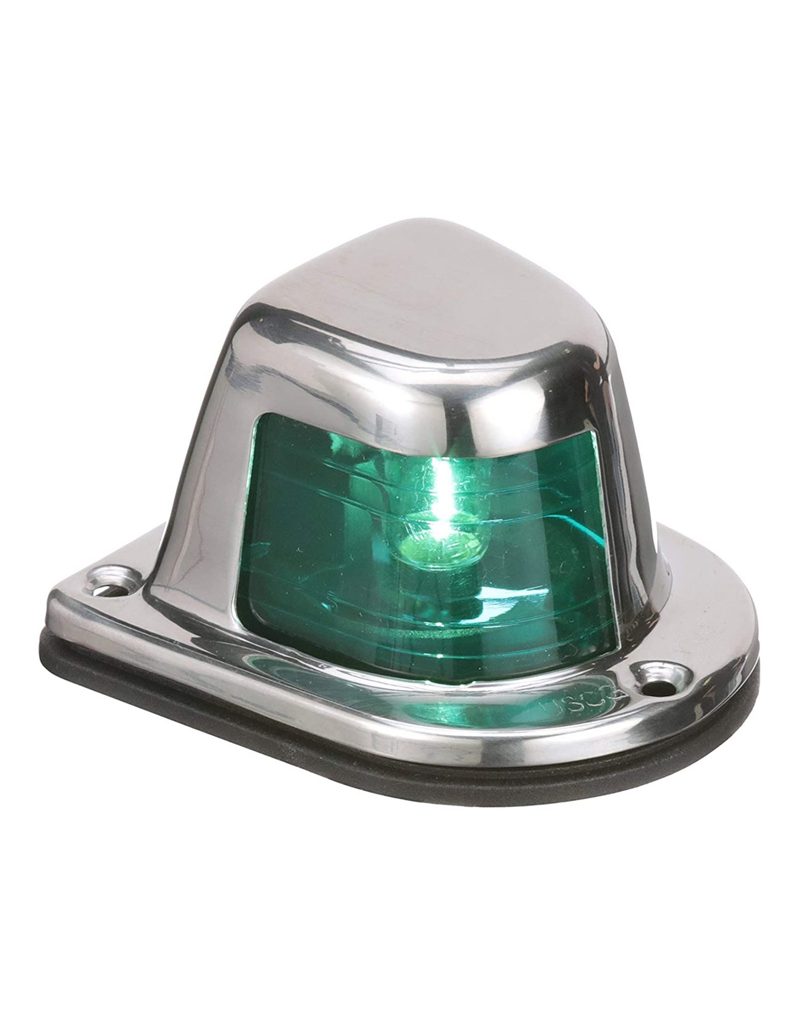 Attwood Stainless Steel 1-Mile Deck Mount Sidelight, 12 Volts, Green Lens