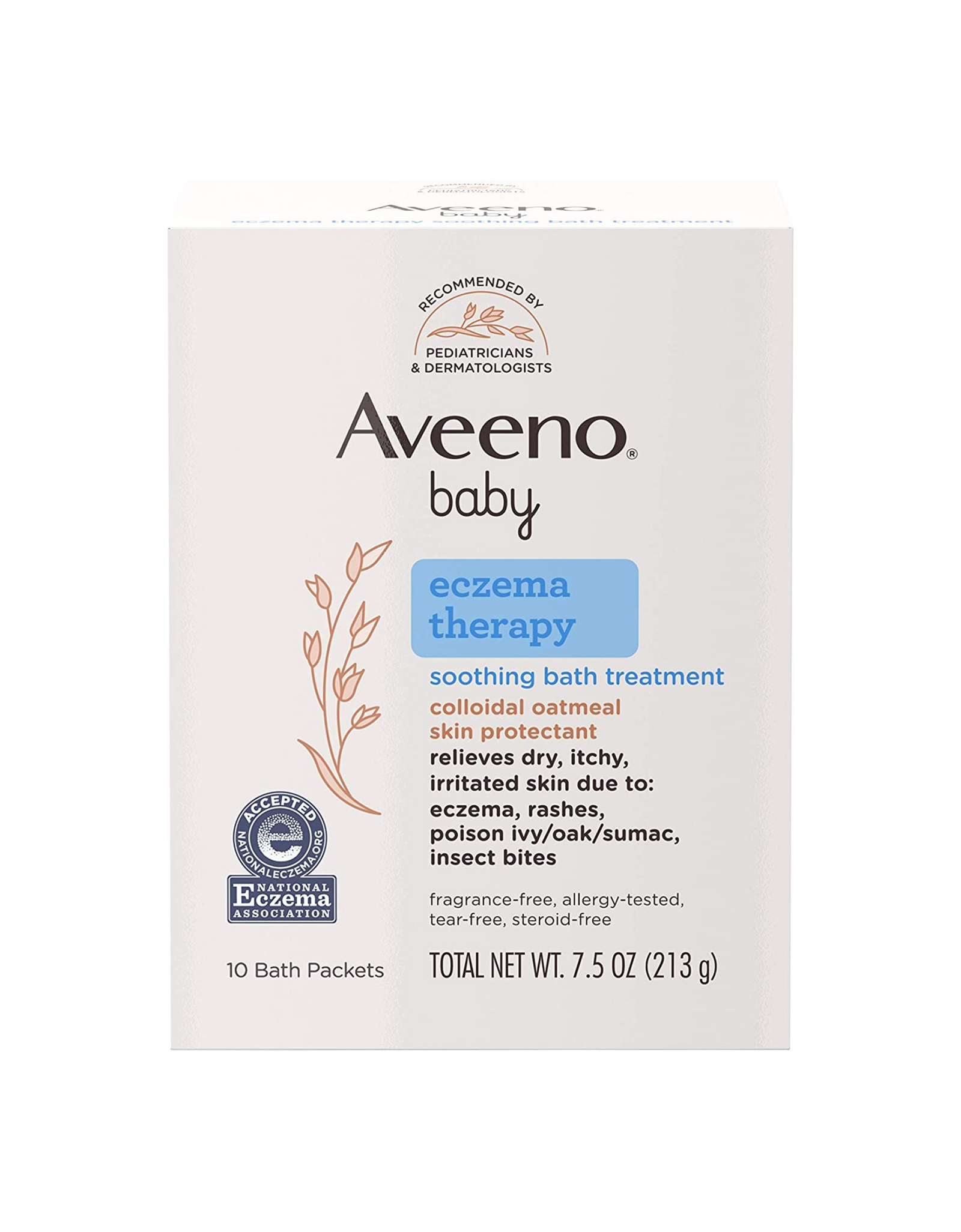 Aveeno Baby Eczema Therapy Soothing Bath Treatment for Relief of Dry, Itchy & Irritated Skin, with Natural Colloidal Oatmeal, 7.5 oz, 10 Ct