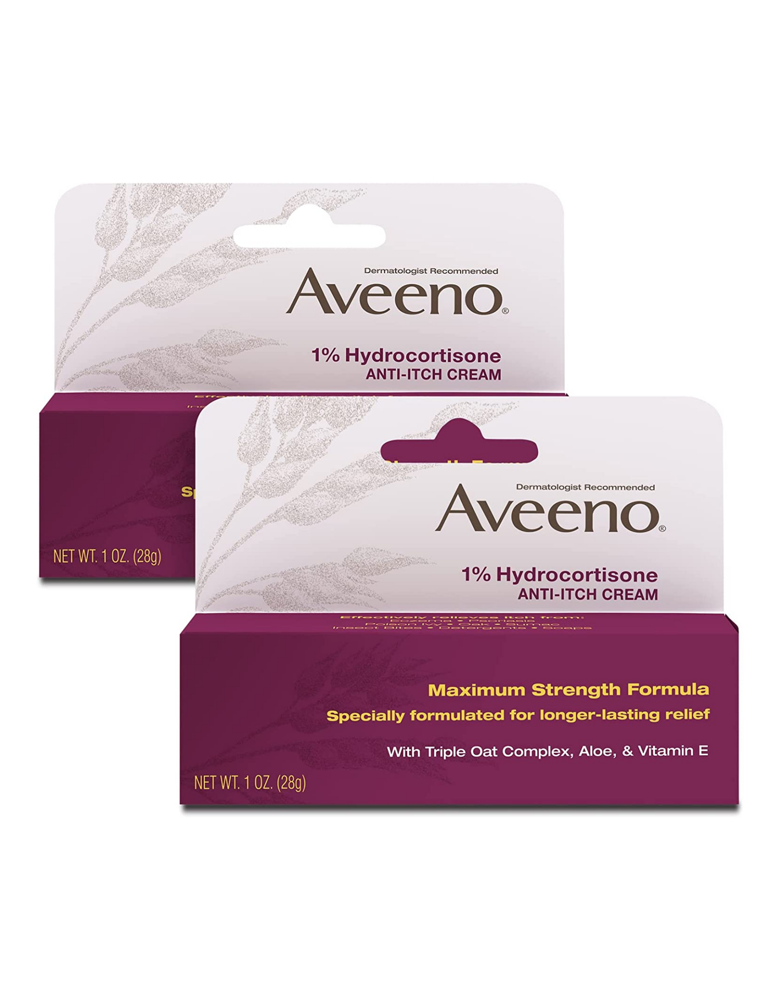 Aveeno Maximum Strength 1% Hydrocortisone Anti-Itch Cream with Triple Oat Complex, Aloe & Vitamin E, 1 oz (Pack of 2)