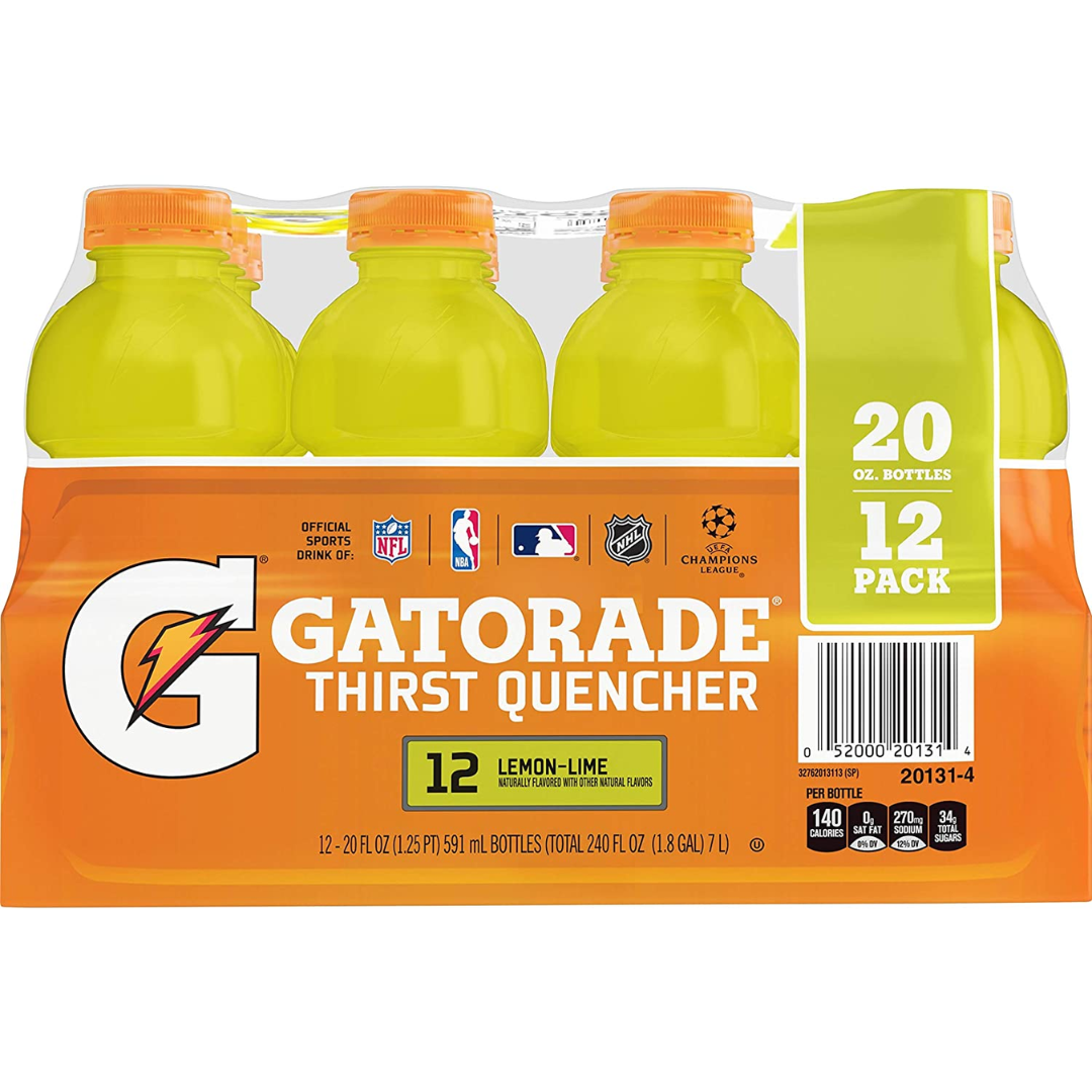 Gatorade Thirst Quencher Lemon-Lime, 20 Ounce - Pack of 12