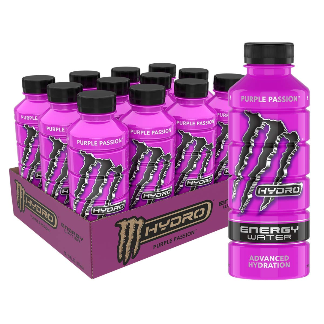 Monster Energy Hydro Energy Water, Purple Passion, 20 Ounce - Pack of 12