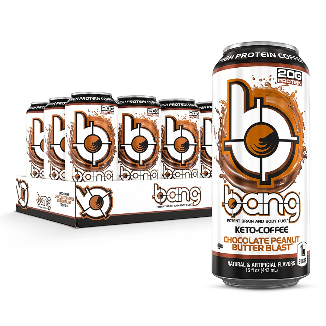 BANG Keto Coffee Energy Drink, Chocolate Peanut Butter, 15 Ounce - Pack of 12