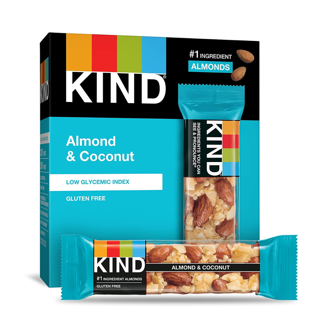 KIND Nut Bars, Almond and Coconut, Gluten Free, Low Glycemic Index, 3g Protein 1.4 Ounce - 60 Count