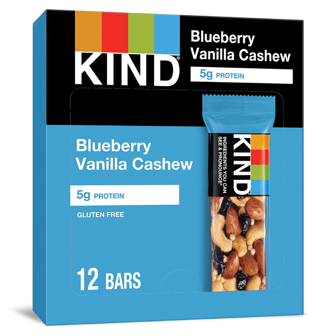 KIND Healthy Snack Bar, Blueberry Vanilla Cashew, 5g Protein, Gluten Free Bars, 1.4 Ounce - 12 Count