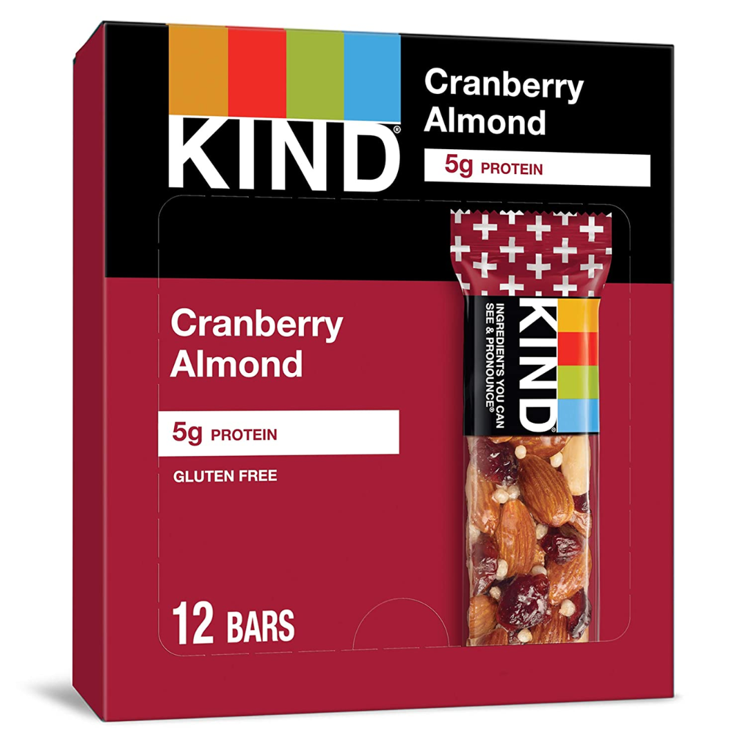 KIND Bars, Cranberry Almond, Gluten Free, Low Glycemic Index, 1.4 Ounce - 12 Count