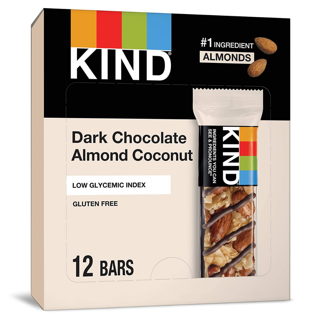 KIND Bars Low Glycemic Index Gluten Free Bars, Dark Chocolate Almond & Coconut, 1.4 Ounce - Pack of 12