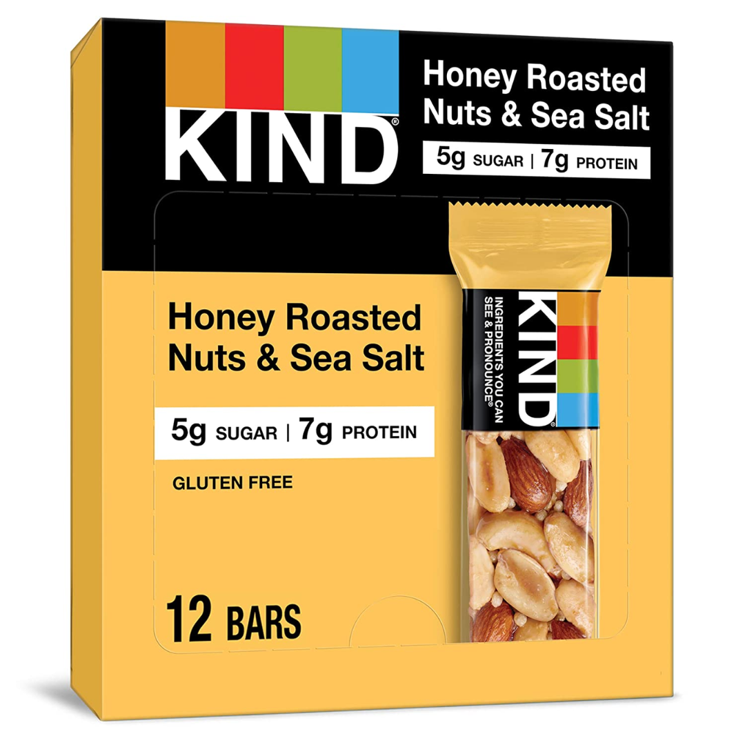 KIND Bars, Honey Roasted Nuts & Sea Salt, Gluten Free, Low Glycemic Index, 1.4 Ounce - 12 Count