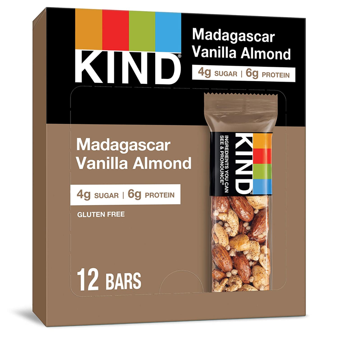 KIND Bars, Madagascar Vanilla Almond, Gluten Free, Low Glycemic Index, 1.4 Ounce - 12 Count