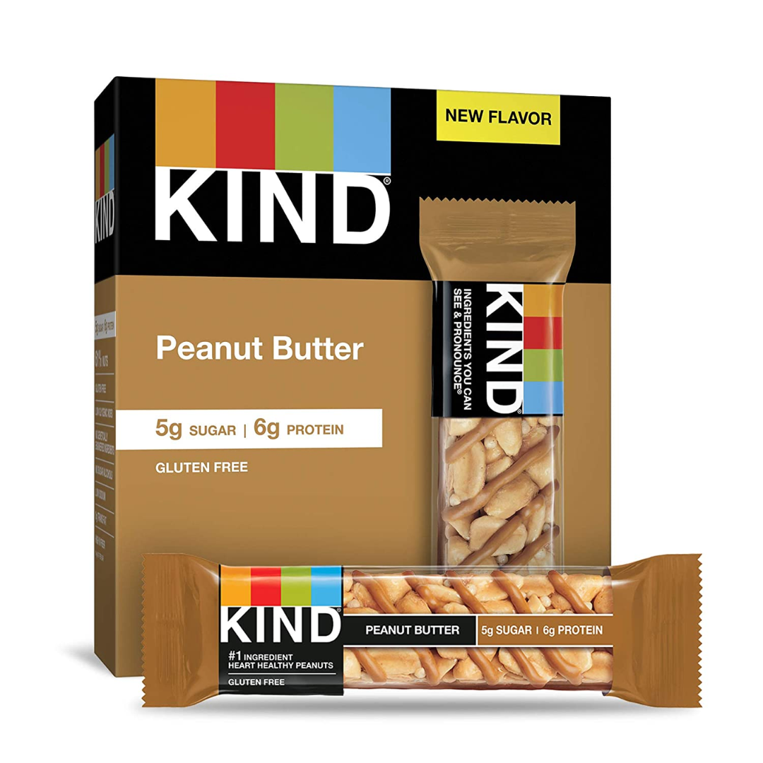KIND Nut Bars, Peanut Butter, Gluten Free, 5g Sugar, 6g Protein, 1.4 Ounce - 12 Count