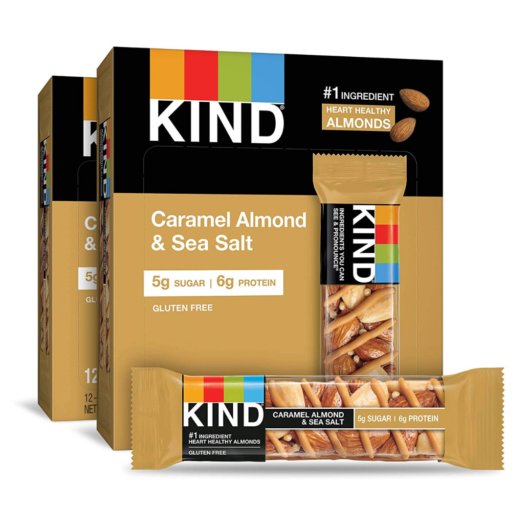 KIND Nut Bars, Caramel Almond and Sea Salt, Gluten Free, 5g Sugar, 6g Protein, 1.4 Ounce - 24 Count