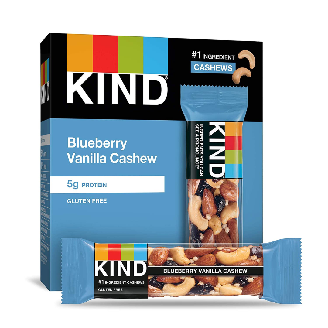KIND Nut Bars, Blueberry Vanilla Cashew, Gluten Free, Low Glycemic Index, 5g Protein, 1.4 Ounce - 60 Count