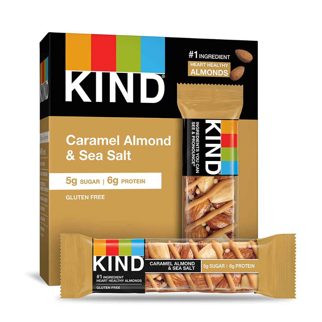 KIND Nut Bars, Caramel Almond and Sea Salt, Gluten Free, 5g Sugar, 6g Protein, 1.4 Ounce - 60 Count