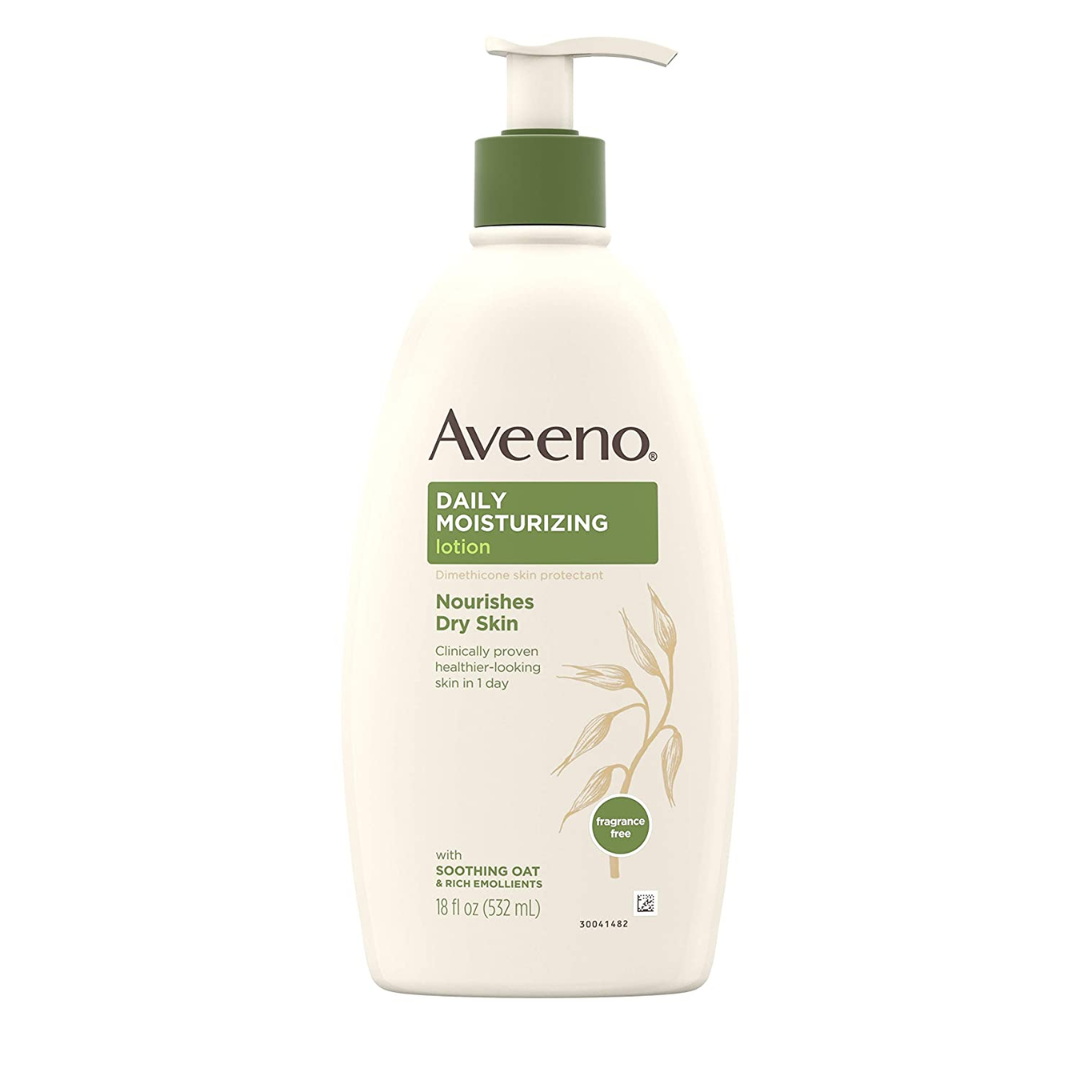 Aveeno Daily Moisturizing Body Lotion with Soothing Oat and Rich Emollients to Nourish Dry Skin, Gentle & Fragrance-Free Lotion,18 Fl. Ounce