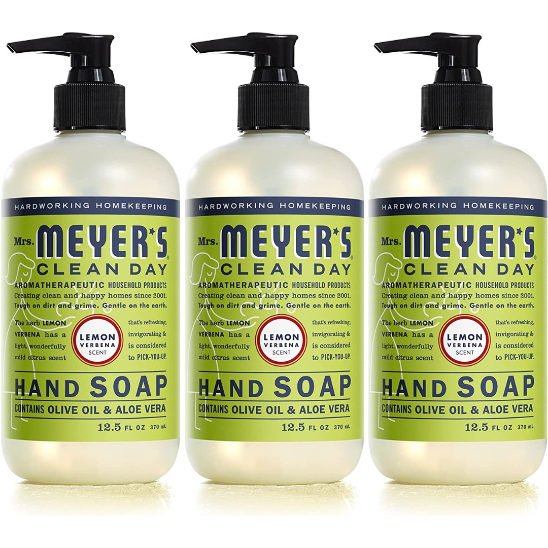 Mrs. Meyer's Hand Soap, Made With Essential Oils, Biodegradable Formula, Lemon Verbena, 12.5 FL. Ounce - Pack Of 3