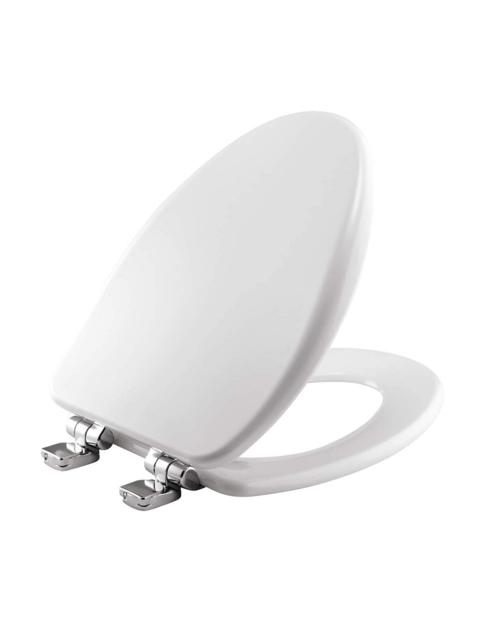 BEMIS 19170CHSL 000 Alesio II Toilet Seat with Chrome Hinges will Slow Close, ELONGATED, Durable Enameled Wood, White