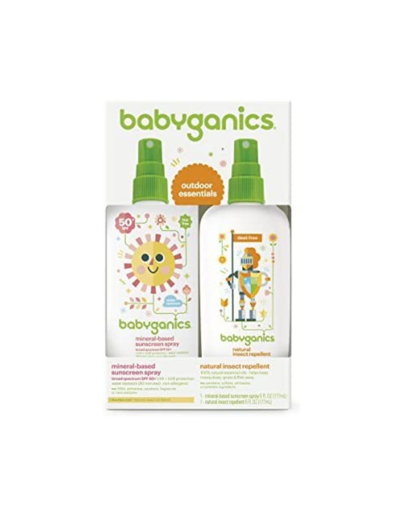 Babyganics 50 SPF Baby Sunscreen Spray and Bug Spray, 6oz each, Combo (2 Pack)