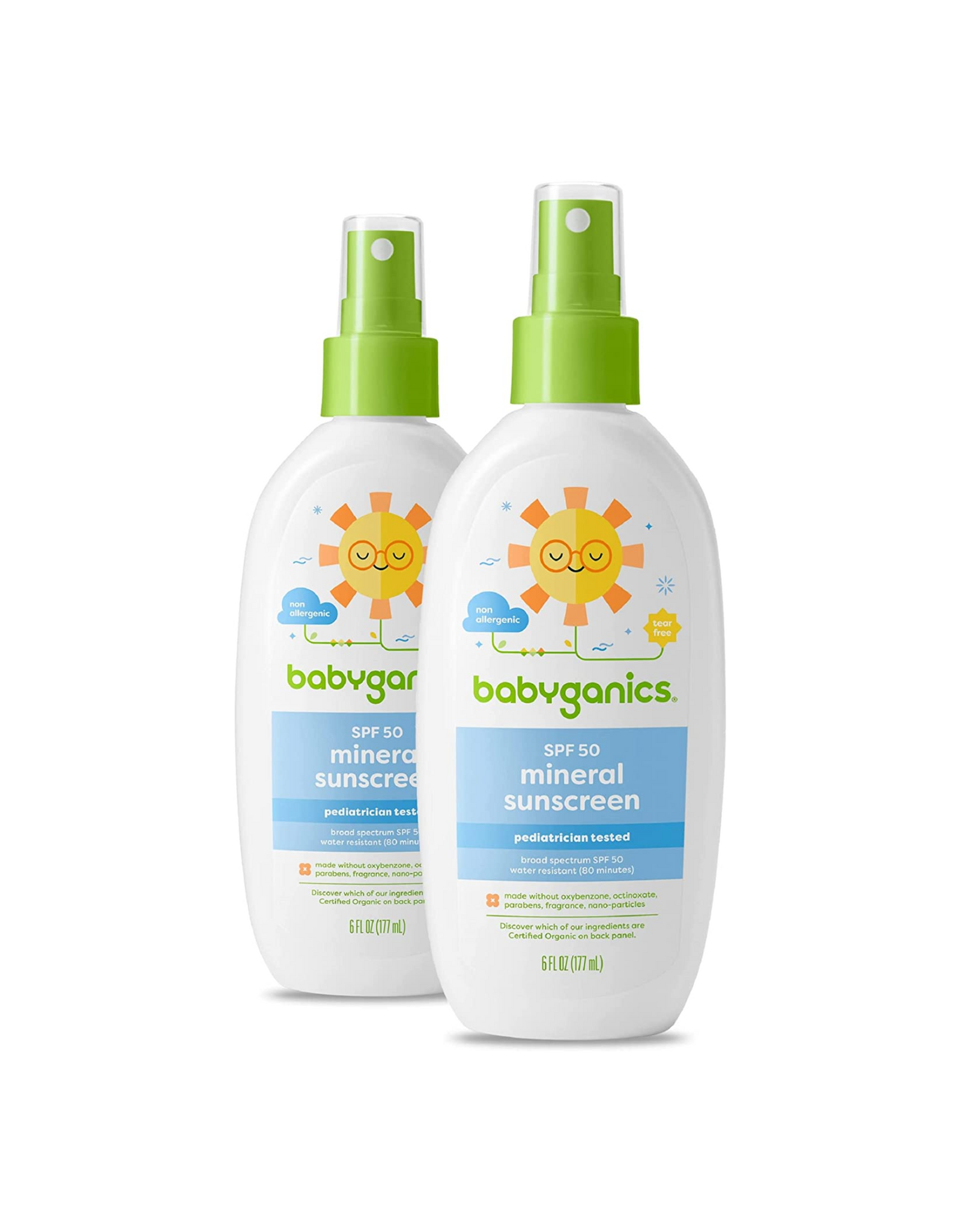 Babyganics SPF 50 Baby Sunscreen Spray UVA UVB Protection, 6 fl oz (Pack of 2)