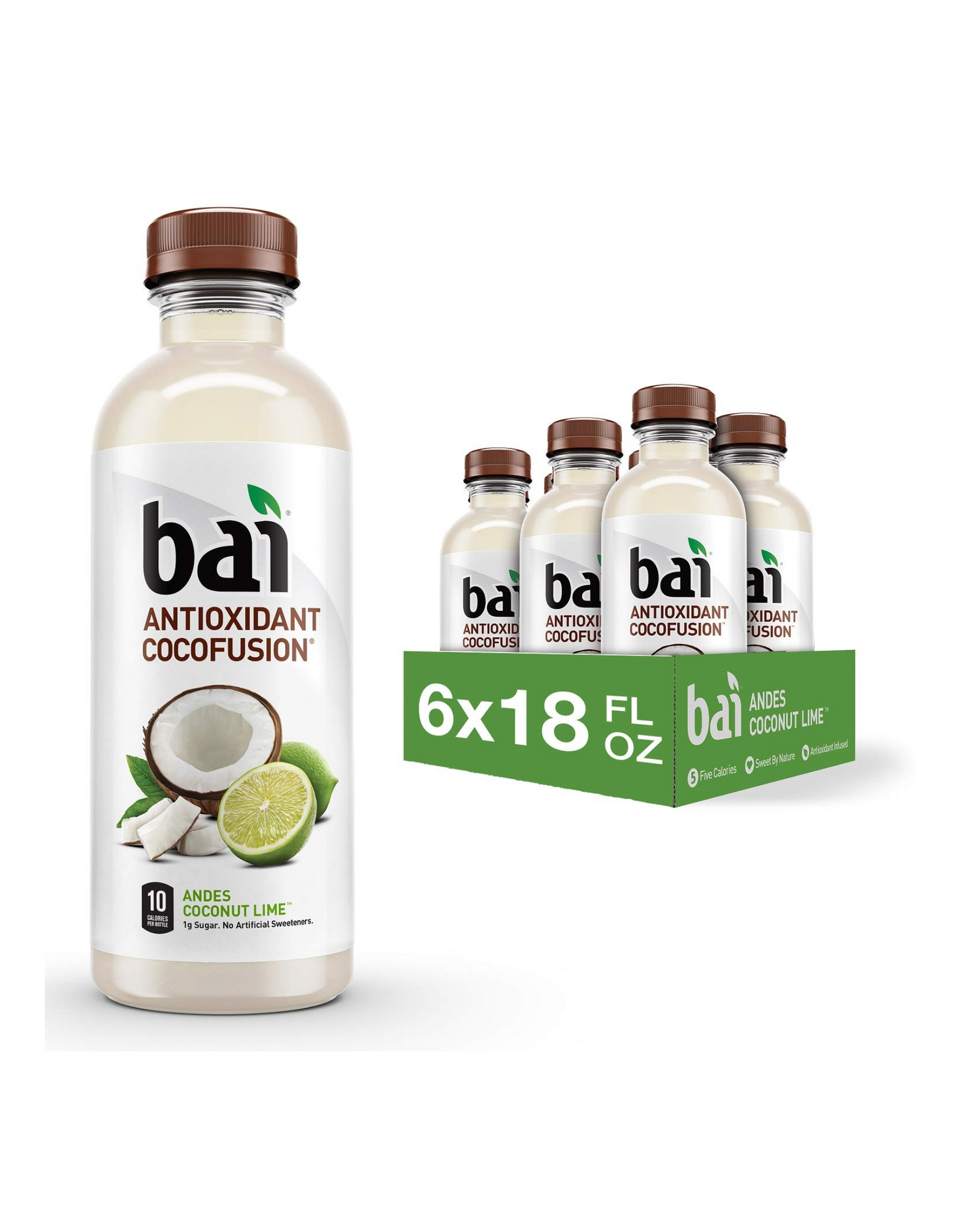 Bai Coconut Flavored Water, Antioxidant Cocofusion, Andes Coconut Lime, 108 fl oz (Pack of 6)