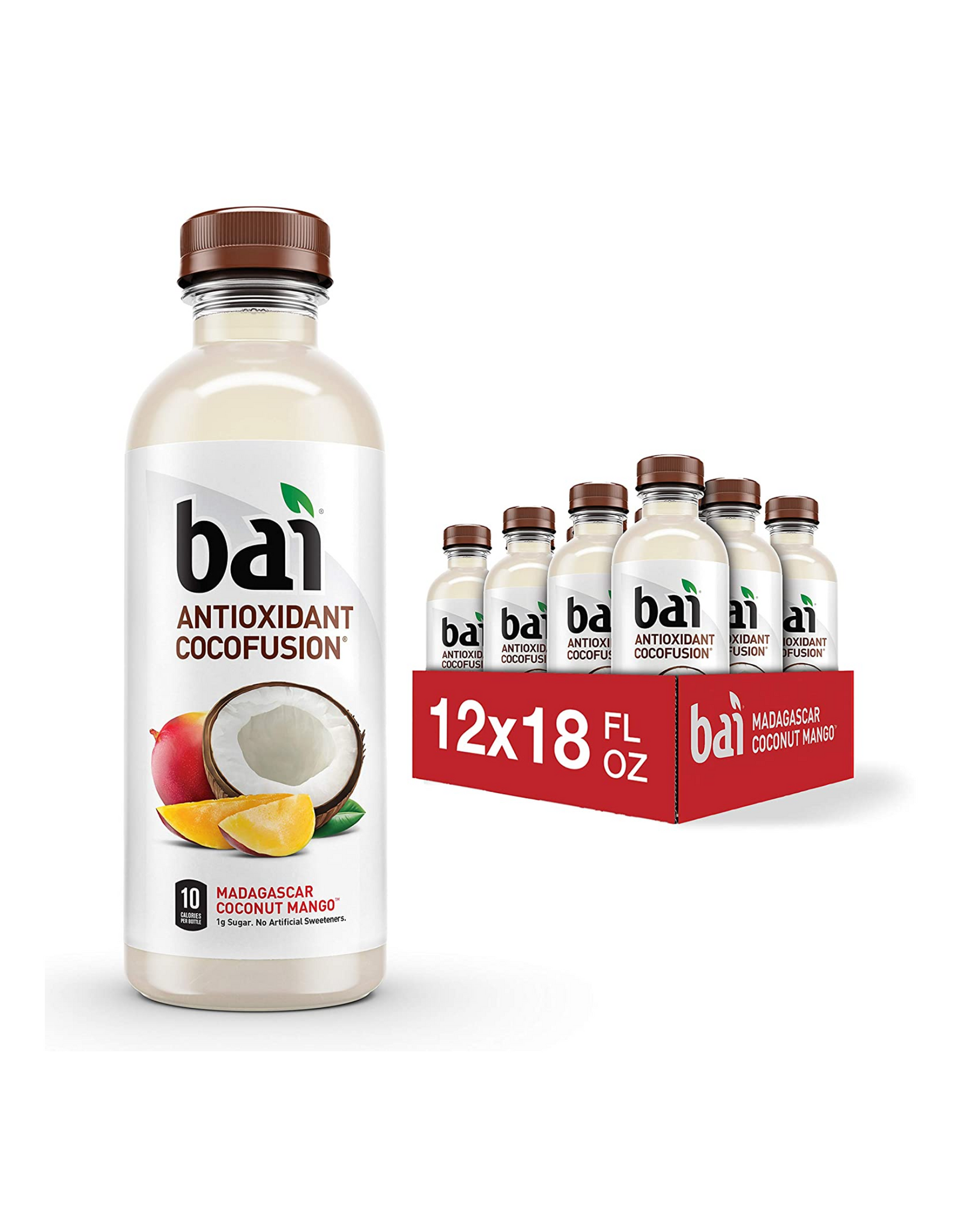 Bai Coconut Flavored Water, Antioxidant Cocofusion, Madagascar Coconut Mango, 18 fl oz (Pack of 12)