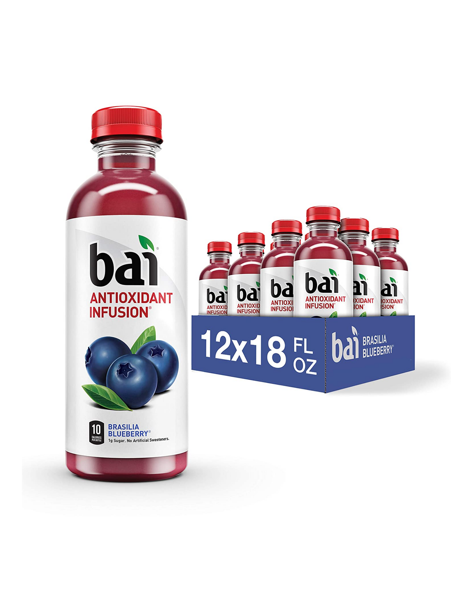 Bai Flavored Water, Antioxidant Infused Drinks, Brasilia Blueberry, 18 fl oz (Pack of 12)