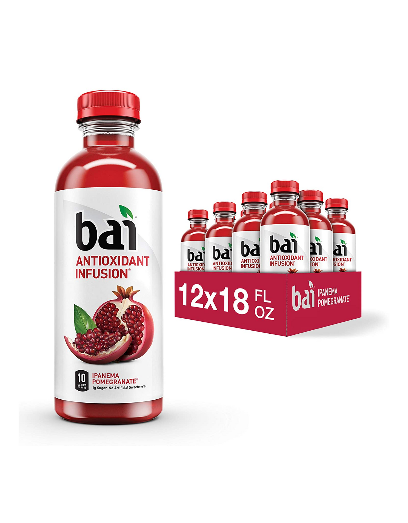Bai Flavored Water, Antioxidant Infused Drinks, Ipanema Pomegranate, 18 fl oz (Pack of 12)