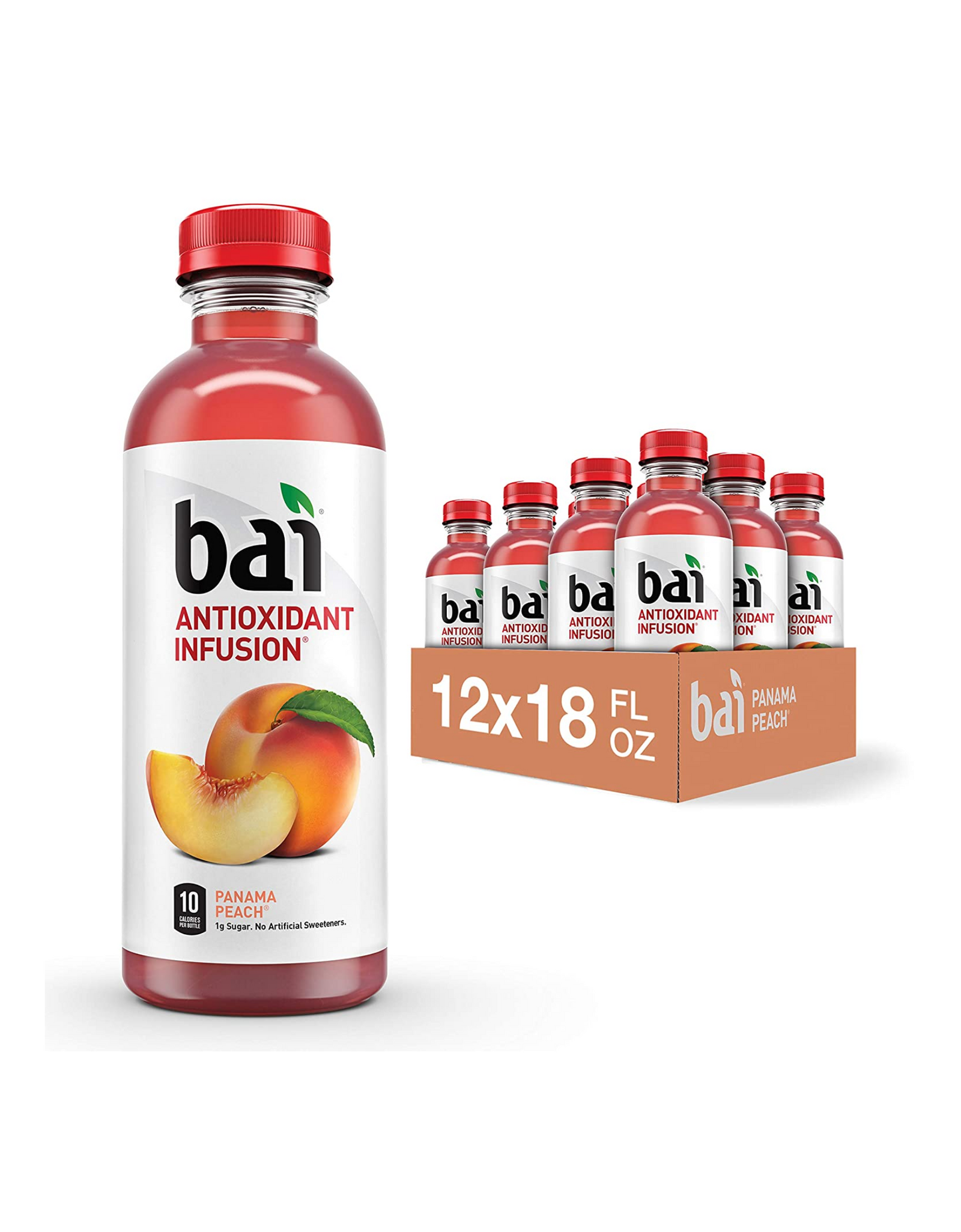 Bai Flavored Water, Antioxidant Infused Drinks, Panama Peach, 18 fl oz (Pack of 12)
