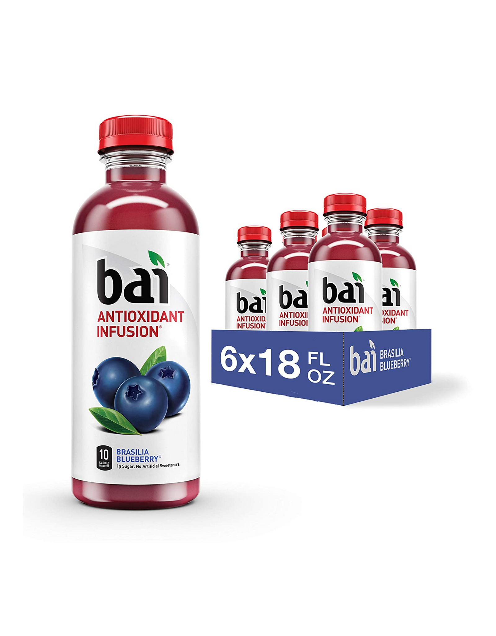 Bai Flavored Water, Brasilia Blueberry, Antioxidant Infusion Drinks, 18 fl oz (Pack of 6)
