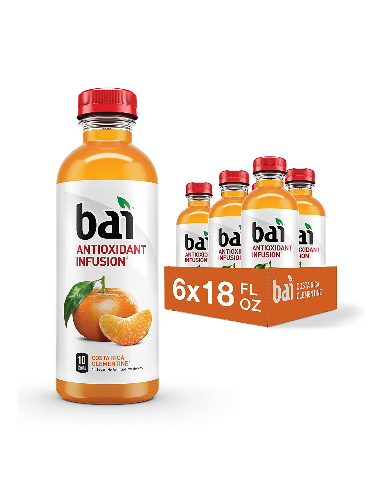 Bai Flavored Water, Costa Rica Clementine, Antioxidant Infusion Drinks, 18 fl oz (Pack of 6)