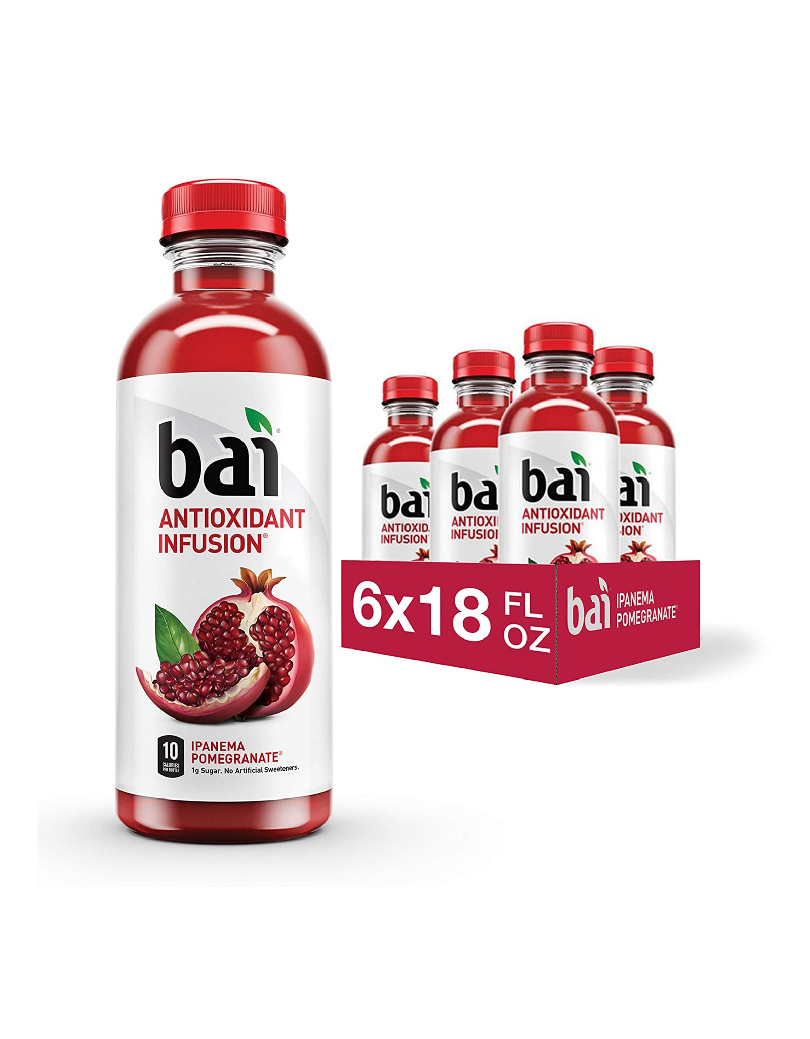 Bai Flavored Water, Ipanema Pomegranate, Antioxidant Infusion Drinks, 18 fl oz (Pack of 6)
