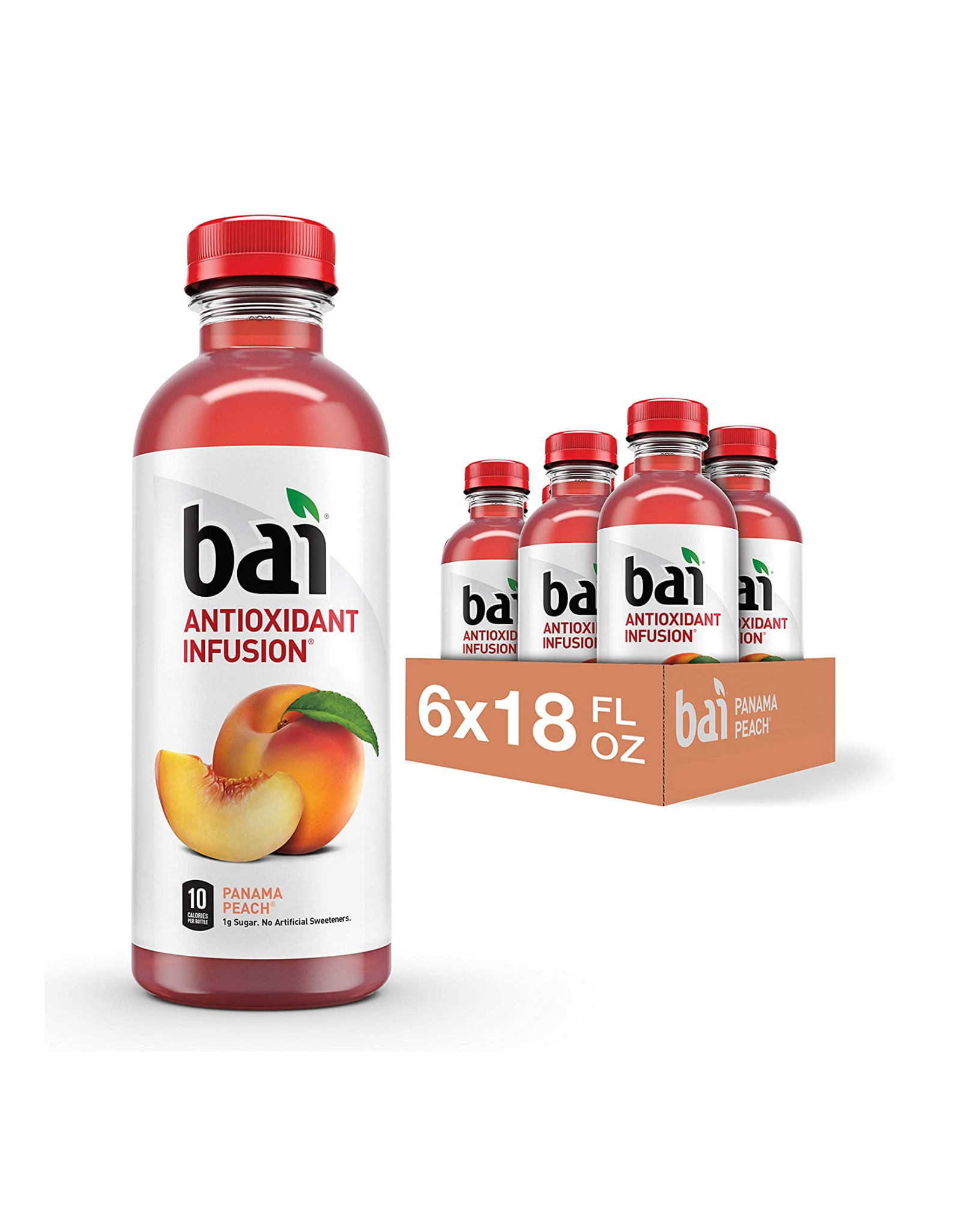 Bai Flavored Water, Panama Peach, Antioxidant Infusion Drinks, 18 fl oz (Pack of 6)