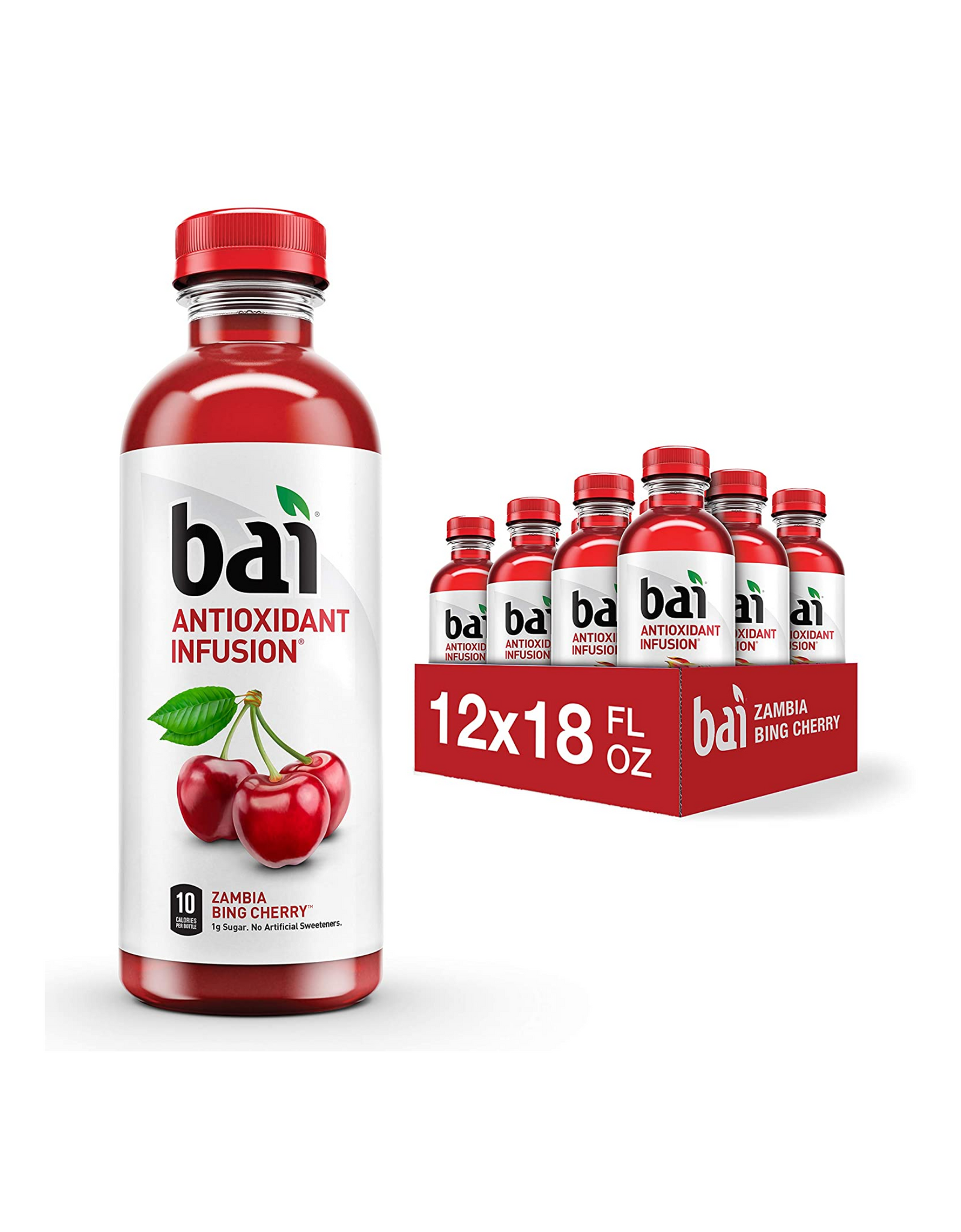 Bai Flavored Water, Zambia Bing Cherry, Antioxidant Infusion, 18 fl oz (Pack of 12)