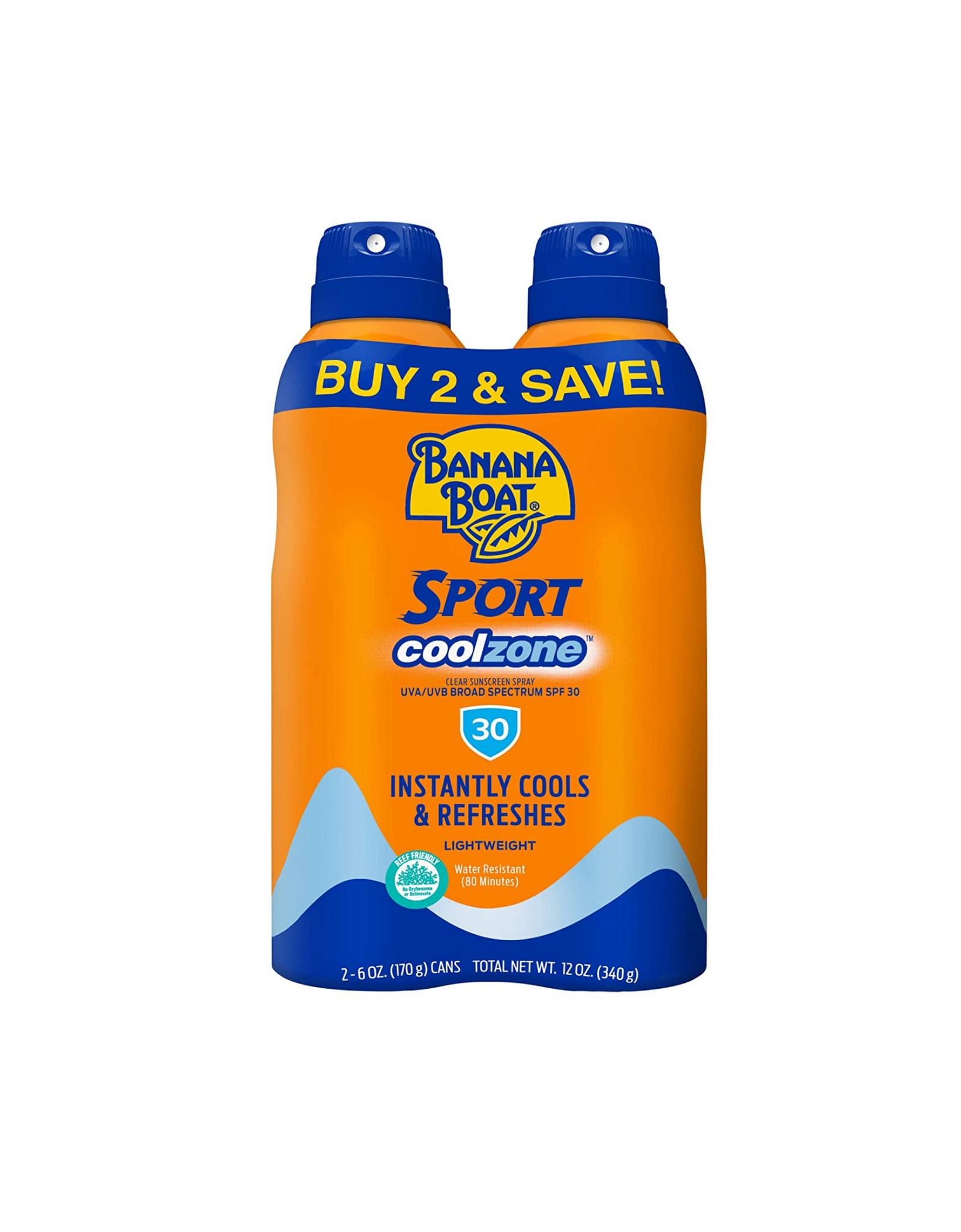 Banana Boat Sport Performance Cool Zone, Broad Spectrum SPF 30, 6 oz, Twin Pack