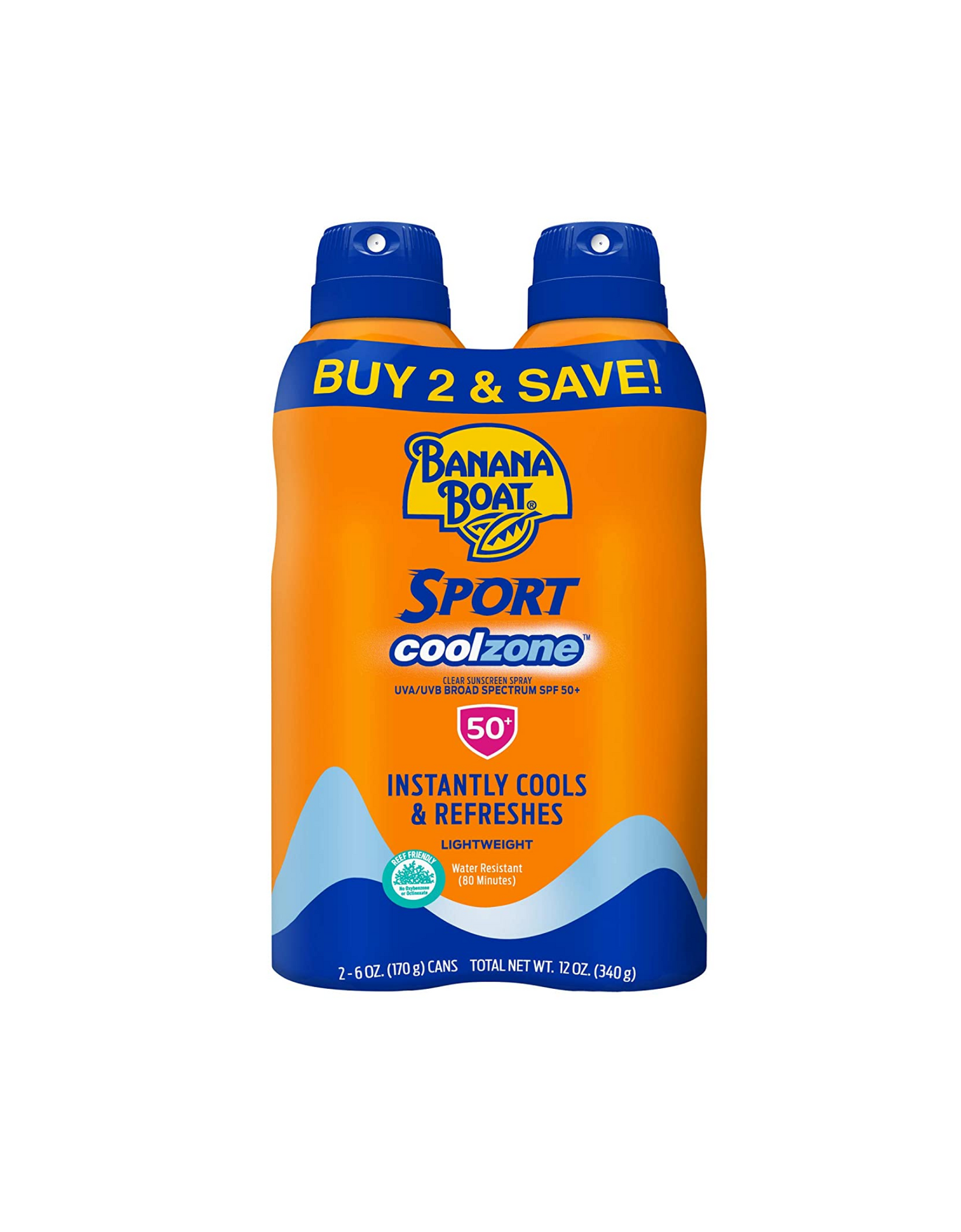 Banana Boat Sport Performance Cool Zone, Broad Spectrum SPF 50, 6 oz, Twin Pack