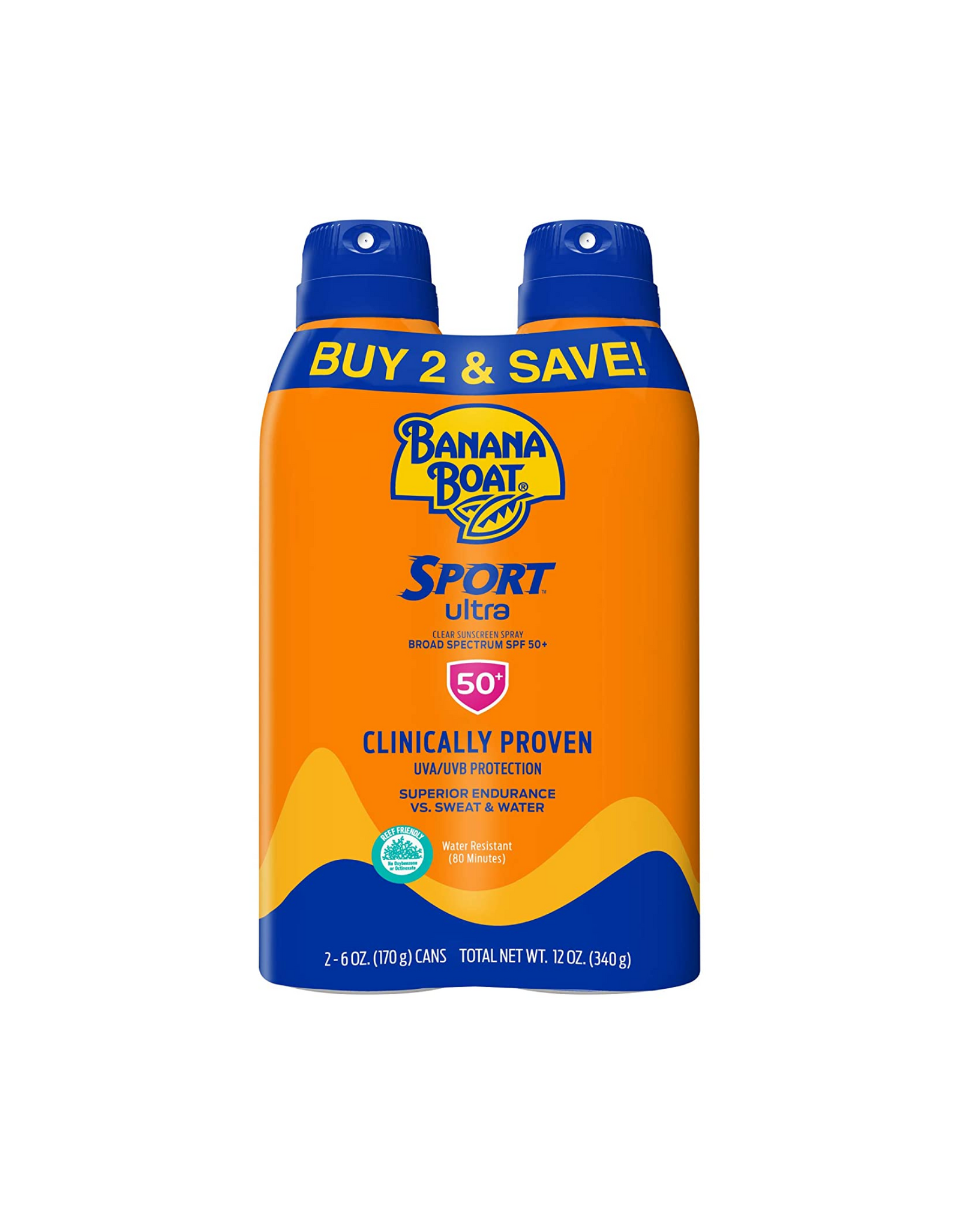 Banana Boat Sport Ultra Sunscreen Spray with UVA/UVB Protection, Broad Spectrum, SPF 50, 6oz. - Twin Pack