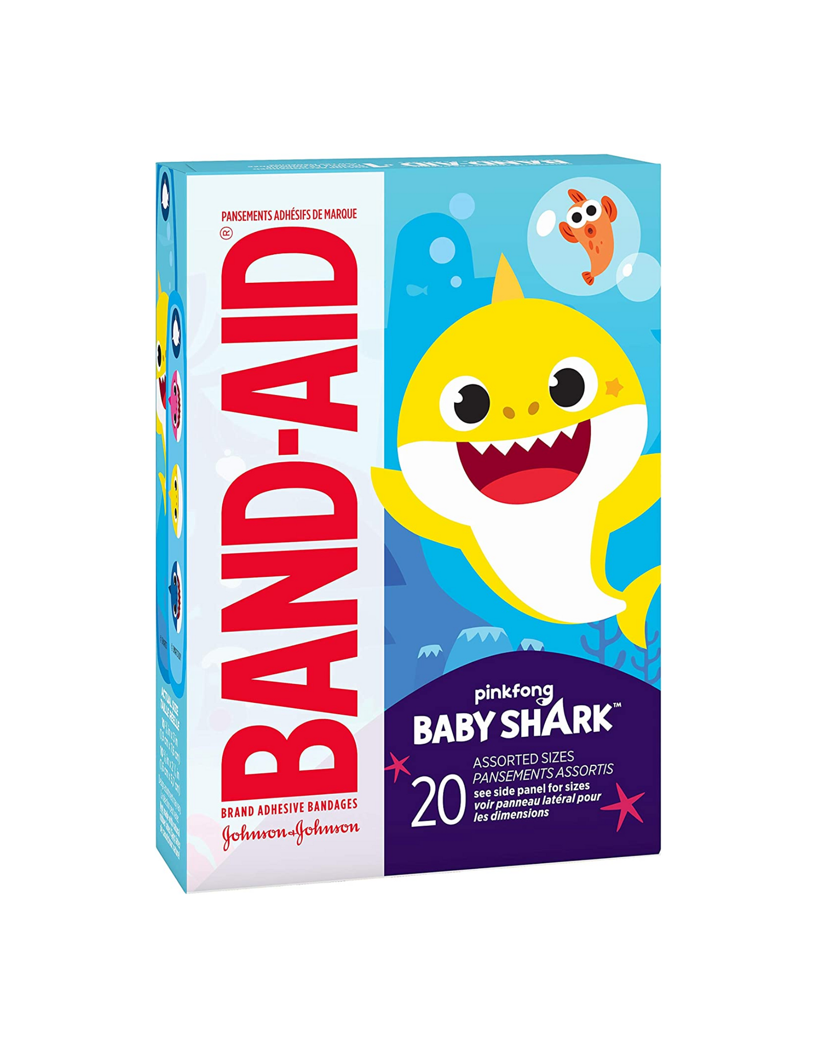 Band-Aid Brand Adhesive Bandages, Featuring Pinkfong Baby Shark Characters for Kids, Assorted Sizes, 20 Ct