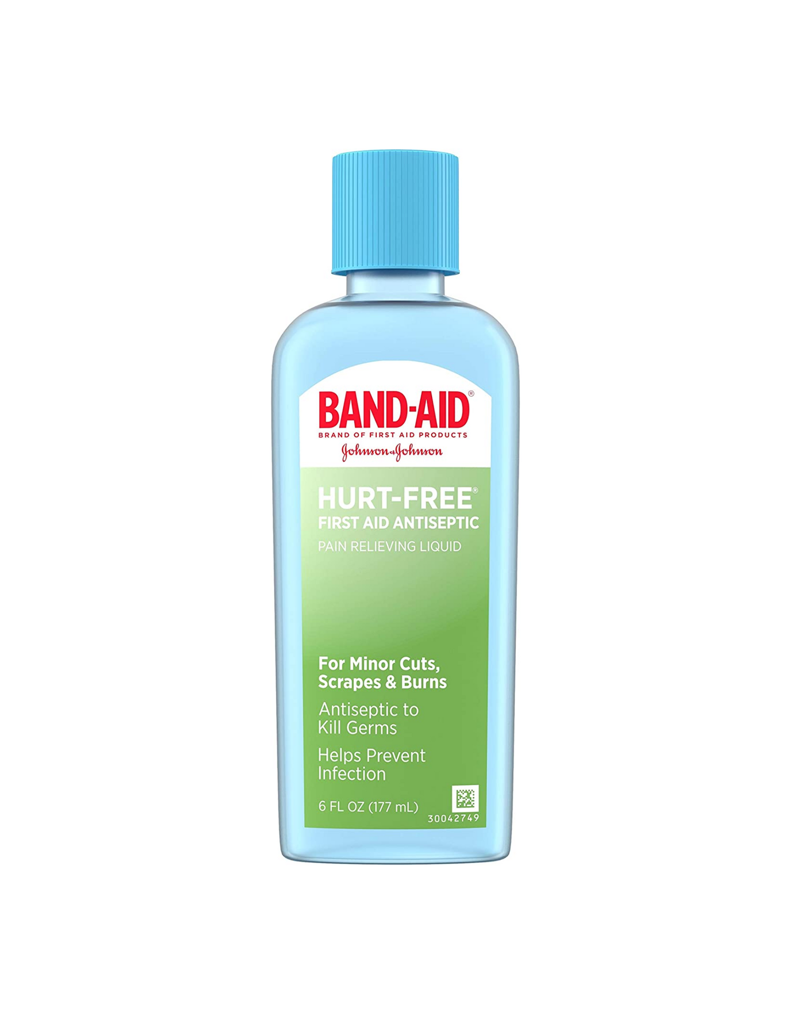 Band Aid Brand First Aid Hurt-Free Antiseptic Wash Treatment for Wound, Pain Relieving Liquid, 6 fl oz (Pack of 6)