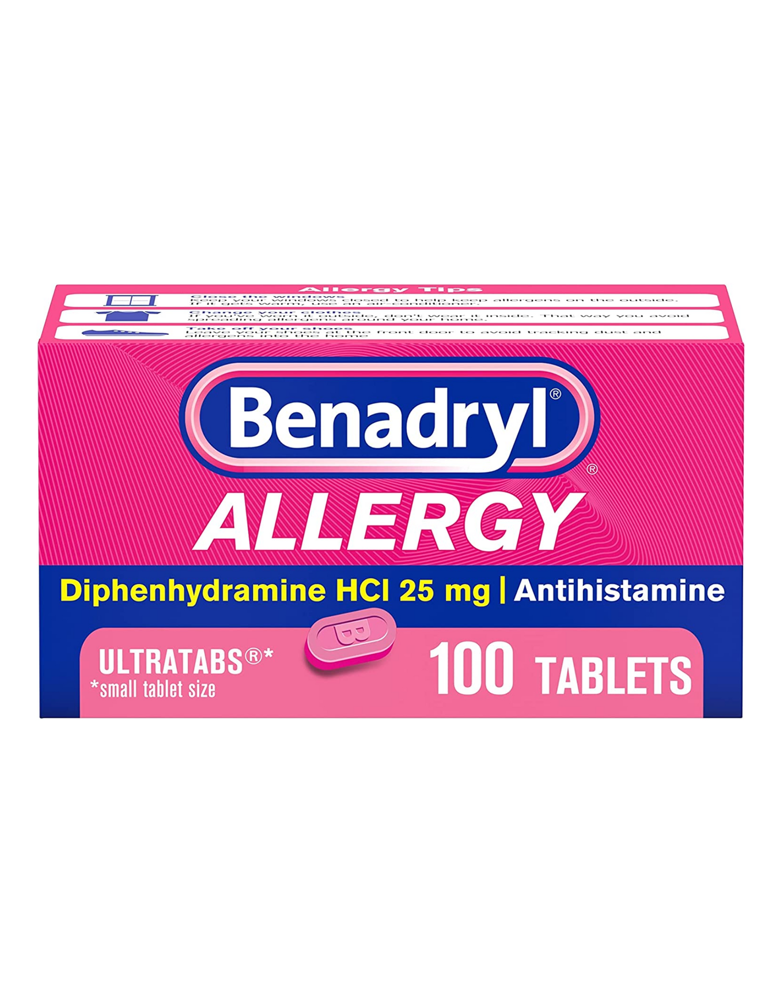Benadryl Ultratabs Antihistamine Allergy Relief Medicine, Diphenhydramine HCl Tablets, 100 ct