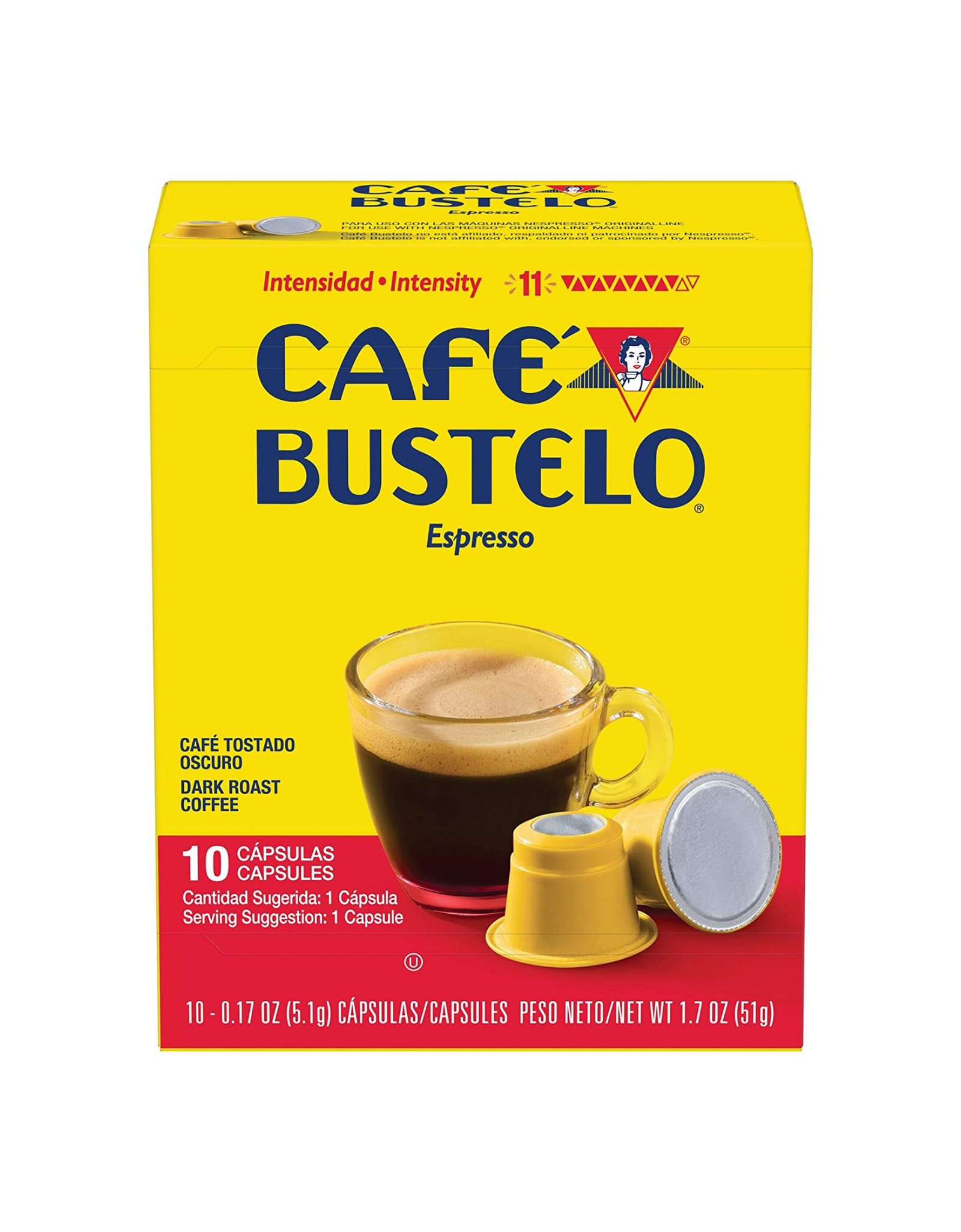 Café Bustelo Espresso Dark Roast Coffee, 40 Count Capsules for Espresso Machines, 11 Intensity, 10 Ct(Pack of 4)