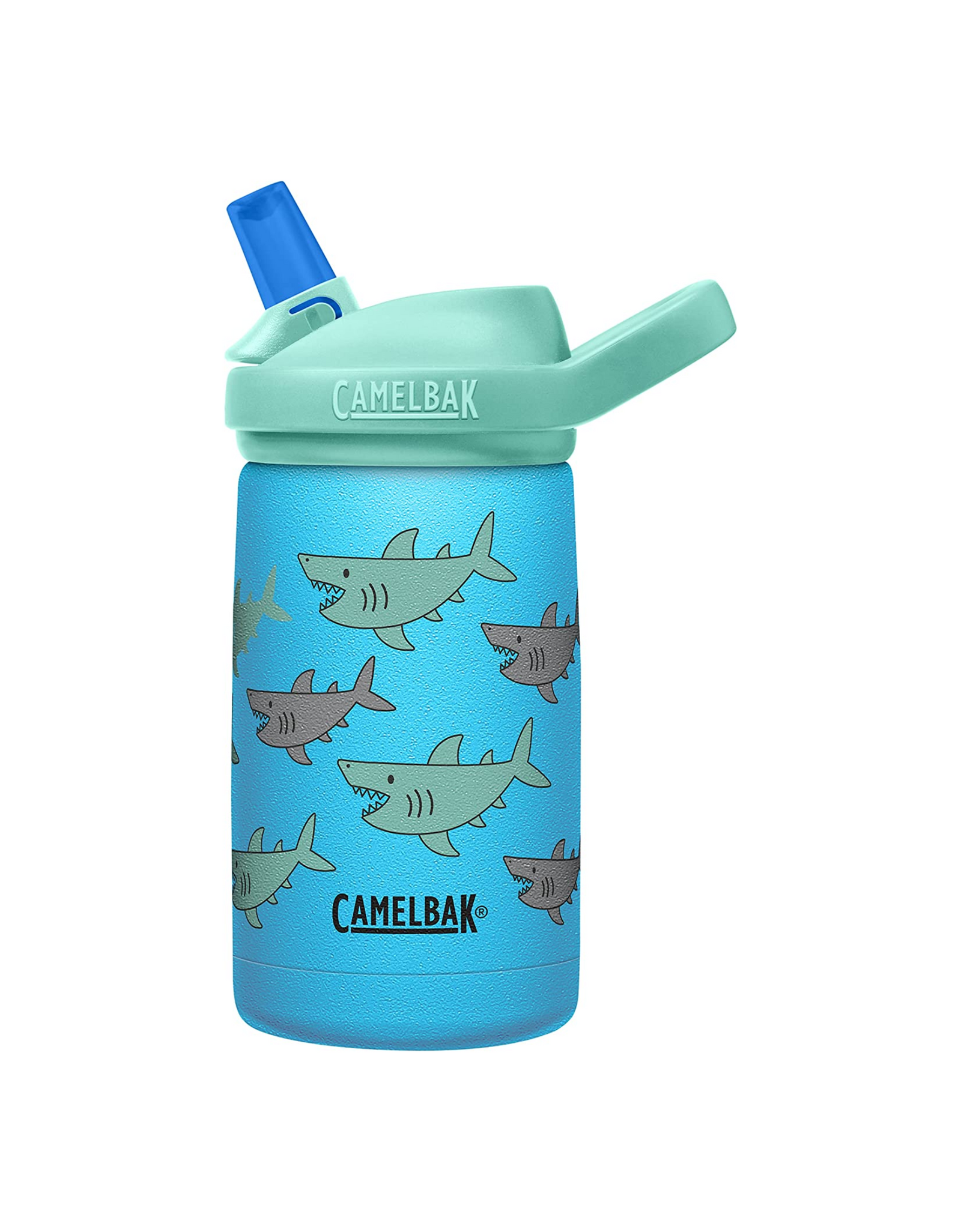 CamelBak Eddy+ Kids Water Bottle, Vacuum Insulated Stainless Steel, 12 oz, School of Sharks