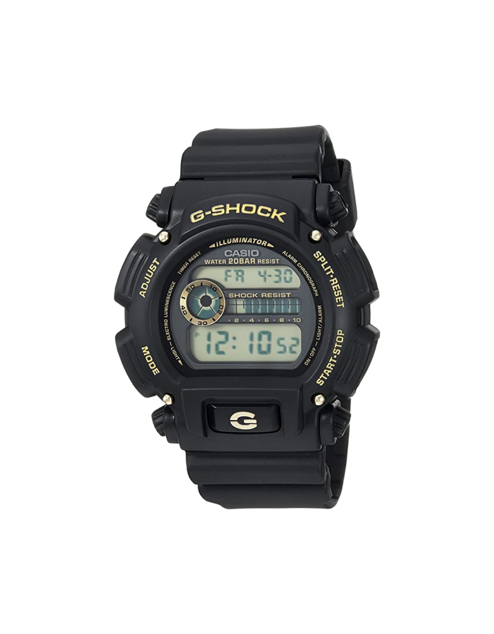 Casio Men's 'G-Shock' Quartz Resin Sport Watch, 200m Water Resistant, Black/Gold