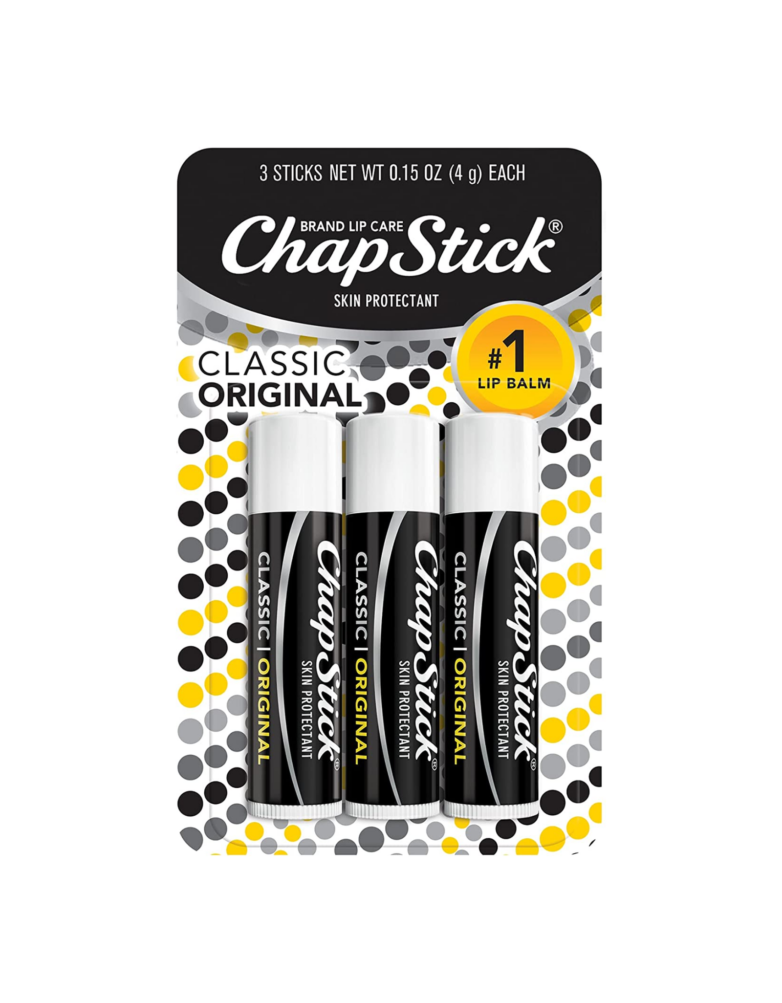 ChapStick Classic Original Lip Balm Tubes, Skin Protectant, 0.15 oz (Pack of 3)